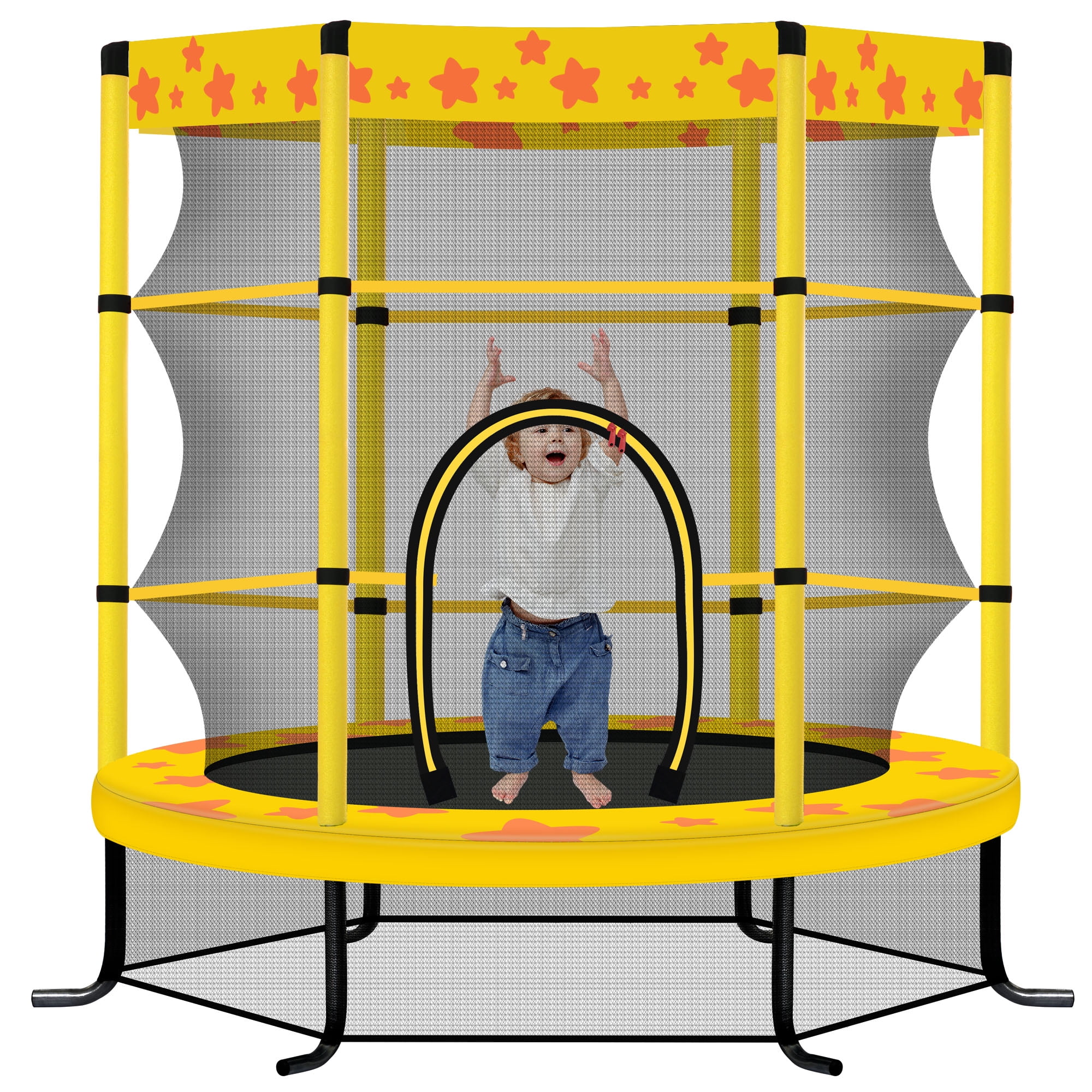 EUROCO 55 Inch Kids Trampoline with Safety Enclosure Net, 4.5FT Outdoor Indoor Trampoline for Kids