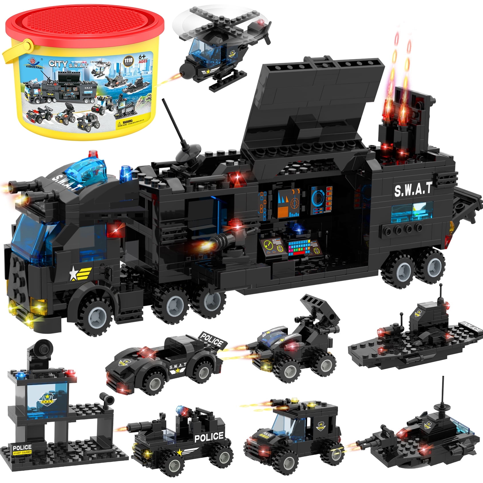 EXERCISE N PLAY SWAT City Police Station Mobile Command Center Building Blocks Set for Ages 6-12