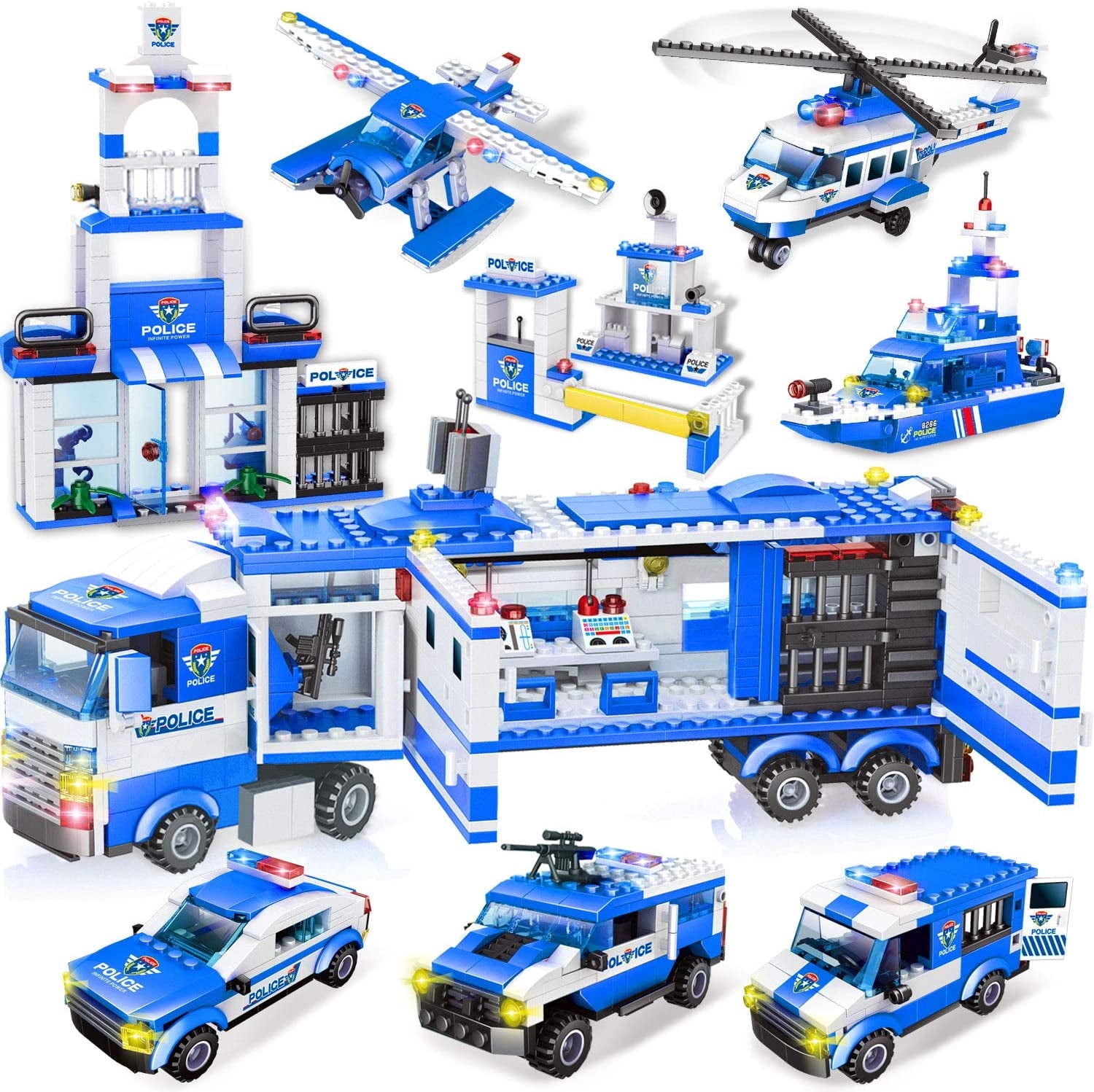 EXERCISE N PLAY 8-in-1 City Police Building Blocks Set, 1039 Pieces