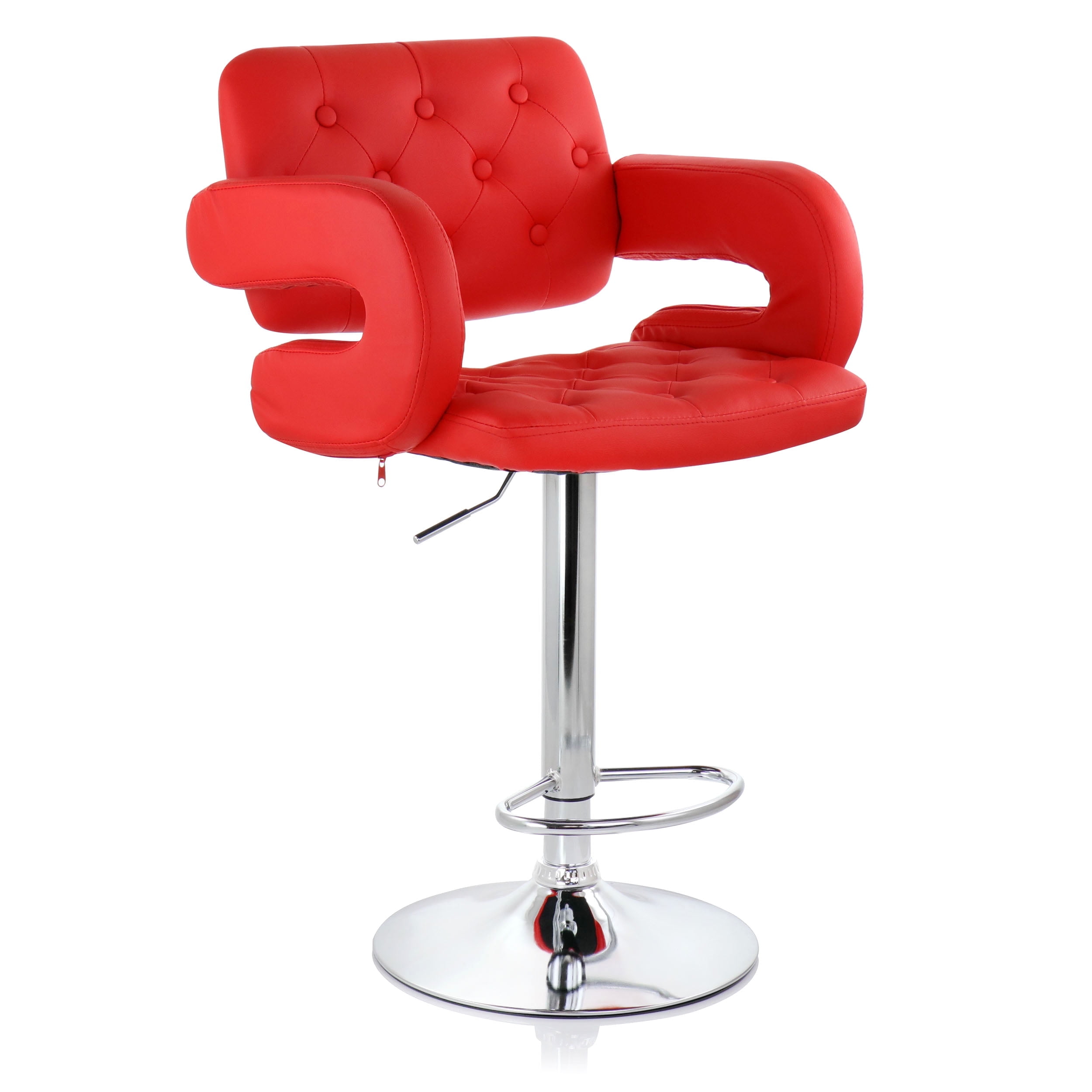 Elama Faux Leather Tufted Modern Bar Stool in Red with Chrome Adjustable Swivel Base