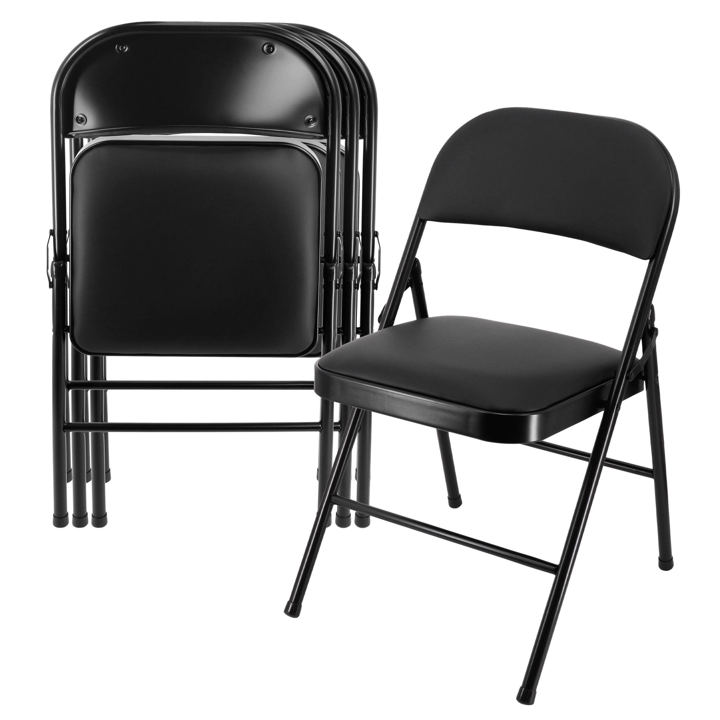 Elama 4 Piece Metal Folding Chair with Padded Seats in Black