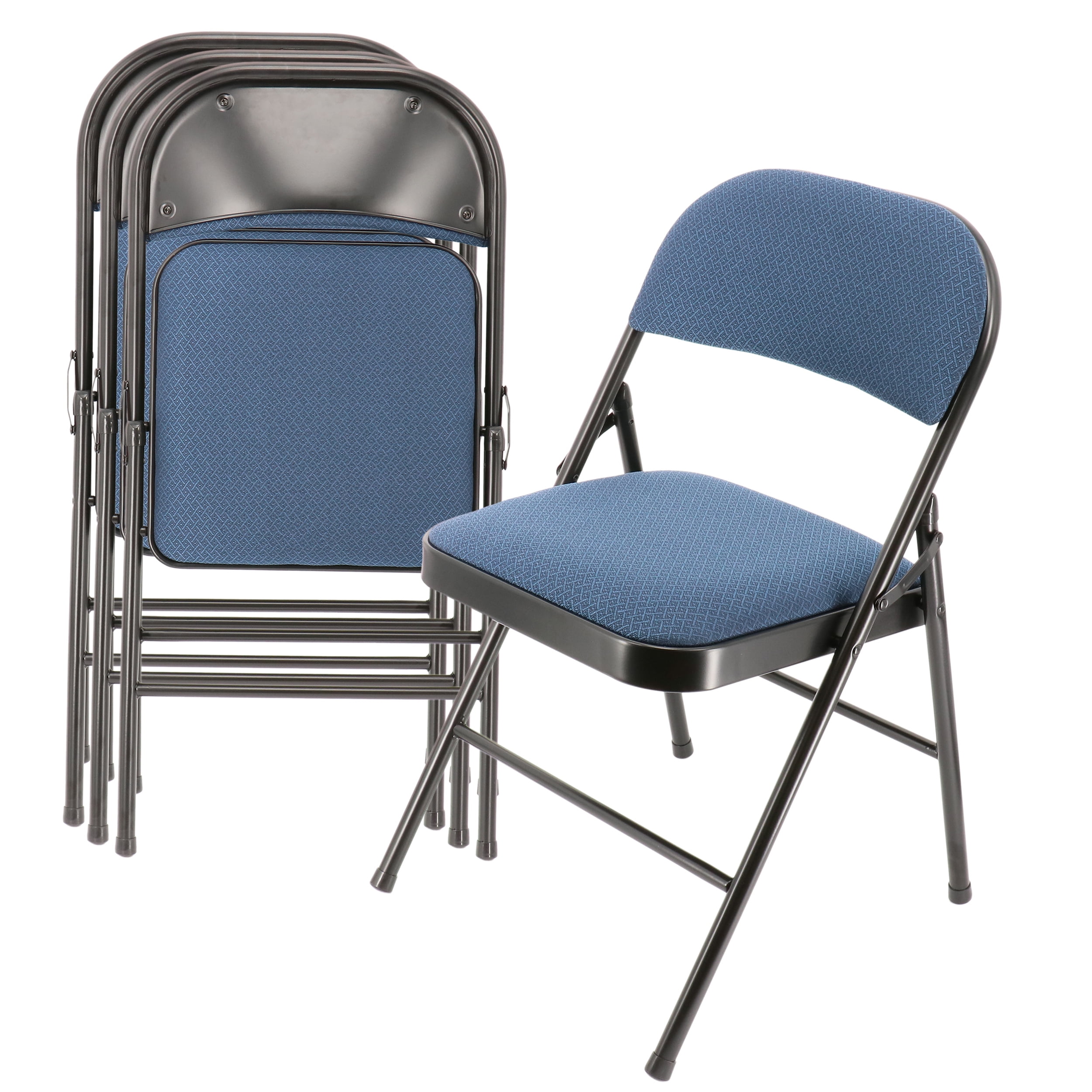 Elama 4 Piece Metal Folding Chair with Padded Seats in Dark Blue