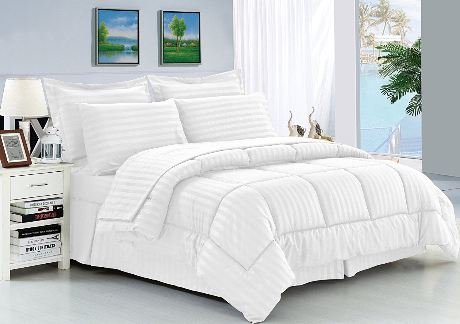 Elegant Comfort White 8 Piece Bed In a Bag Comforter Set with Sheets, Queen