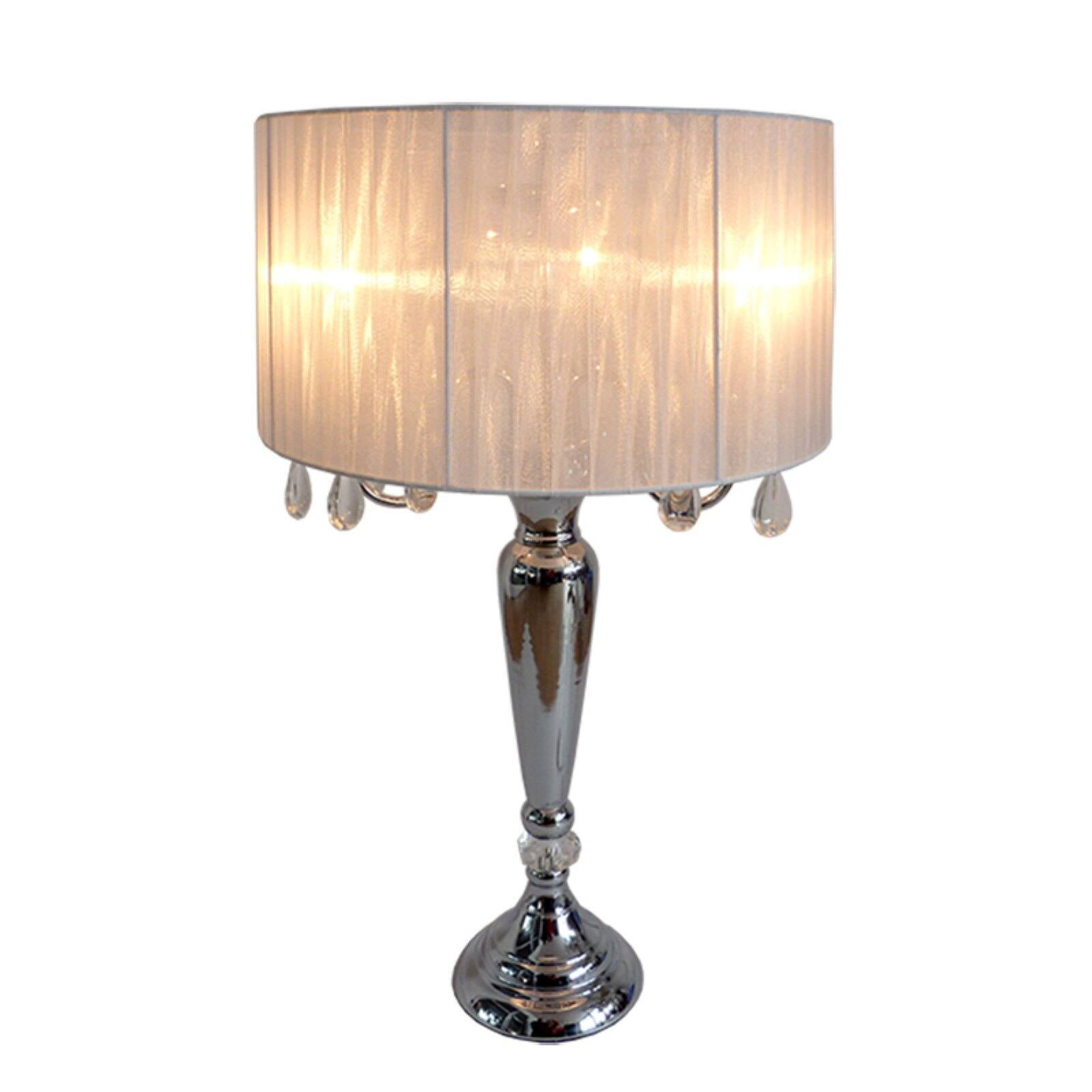 Elegant Designs Trendy Romantic Sheer Shade Table Lamp with Hanging Crystals