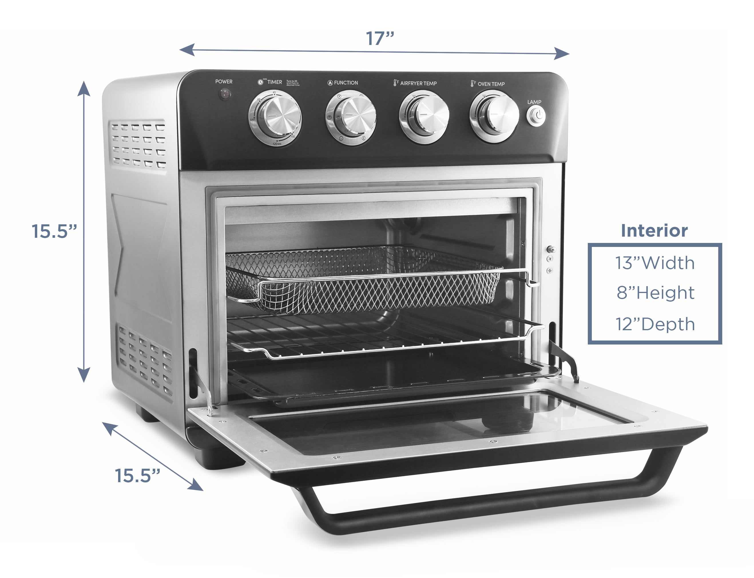 Elite Gourmet Deluxe Air Fryer Oven 25qt, Black - Fast Fry, Bake, Roast, Dehydrate