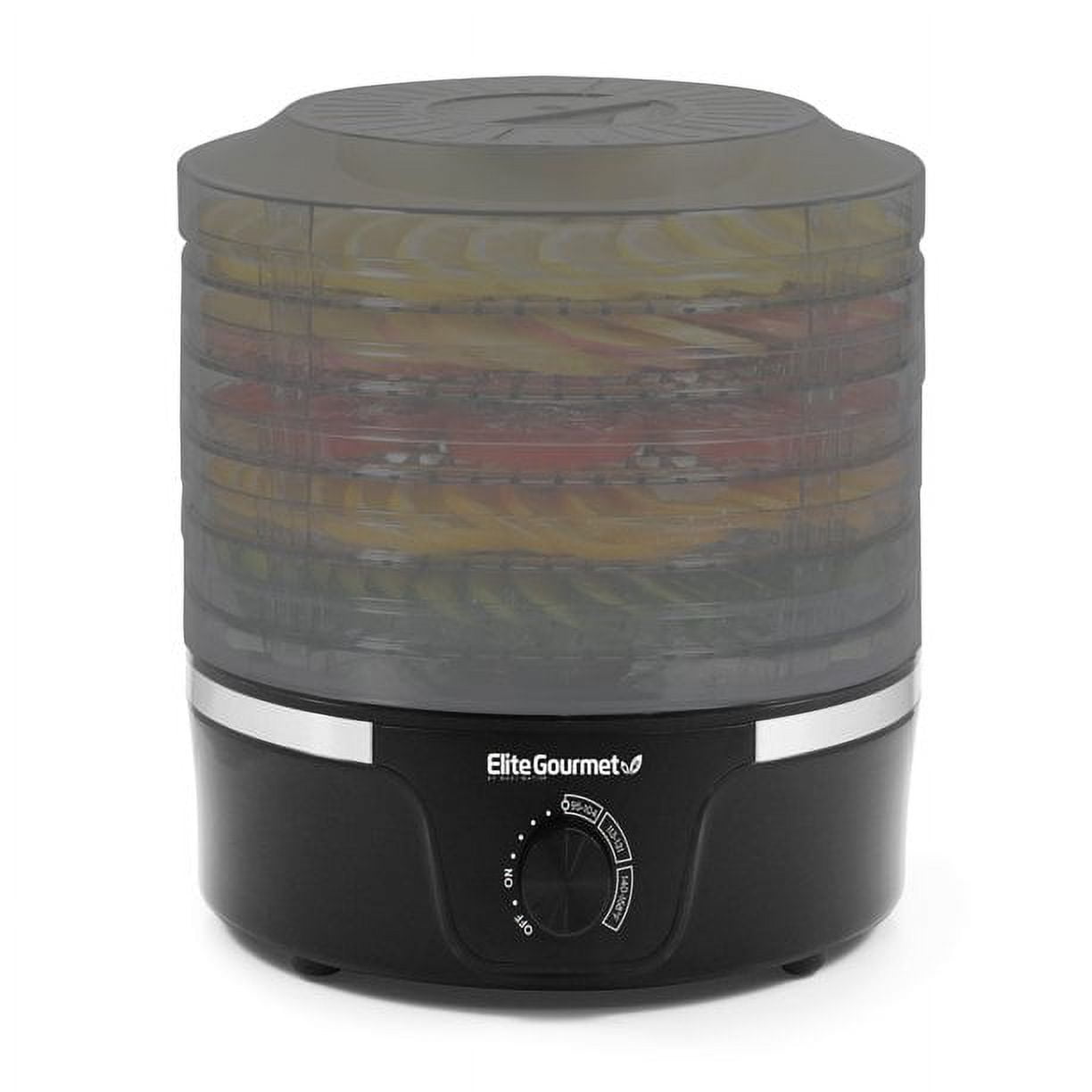 Elite Gourmet Food Dehydrator with Adjustable Temperature Dial and 5 Trays, Black with Clear Trays