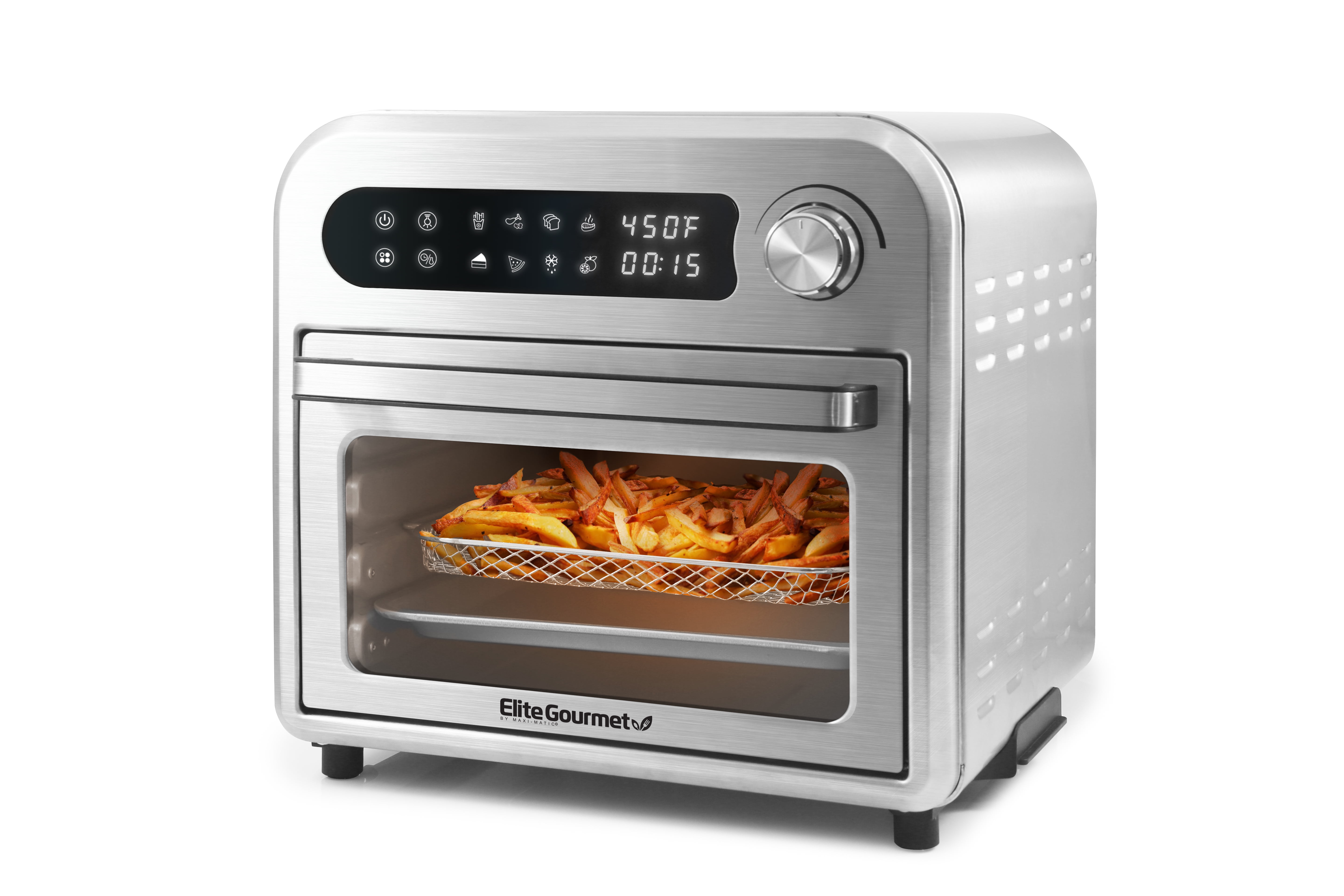 Elite Gourmet Infinite-Use Air Fryer Oven, Stainless Steel, 10 L - Versatile Cooking Functions