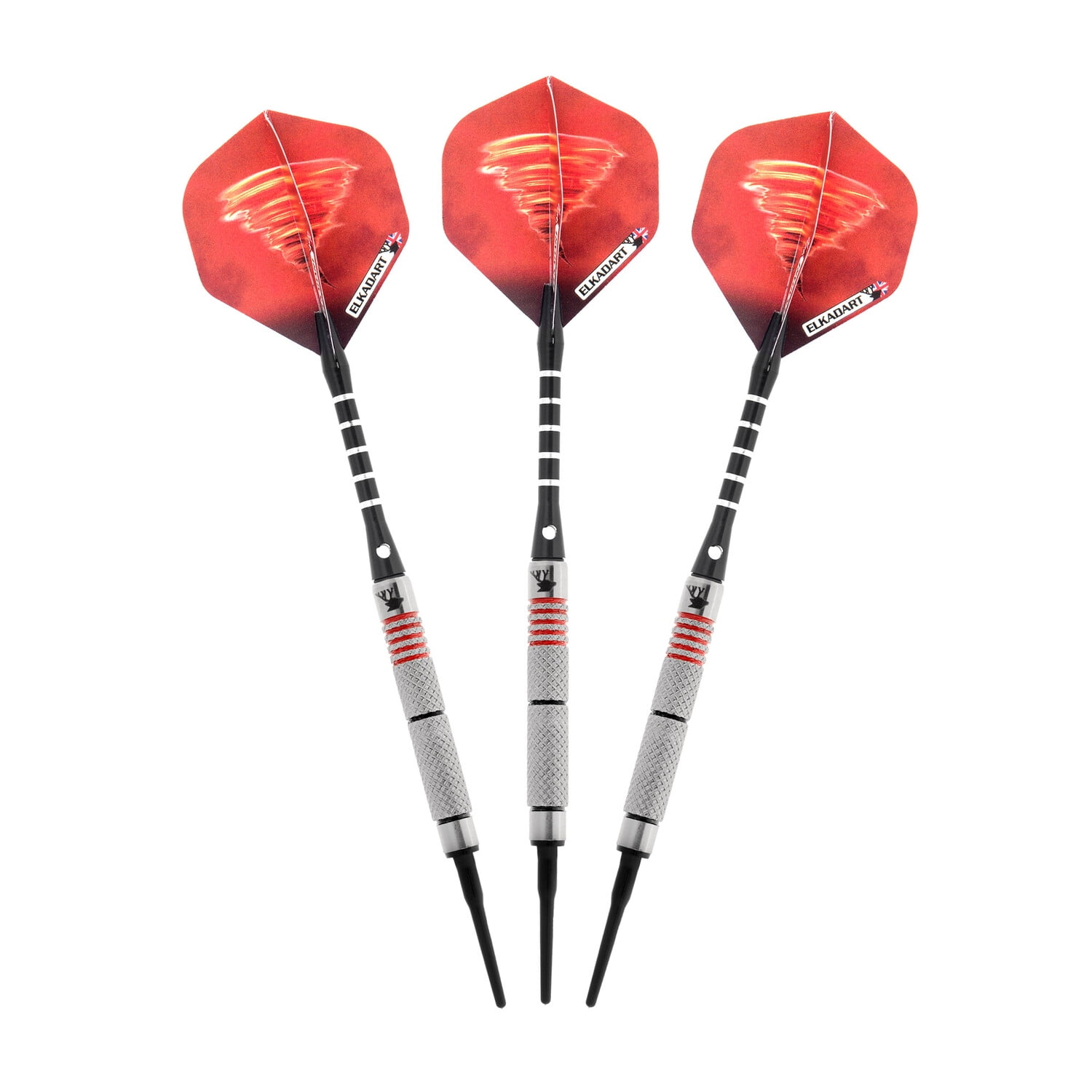 Elkadart Tornado 90% Tungsten Soft Tip Dart Set, Knurled Barrel, 16 Grams