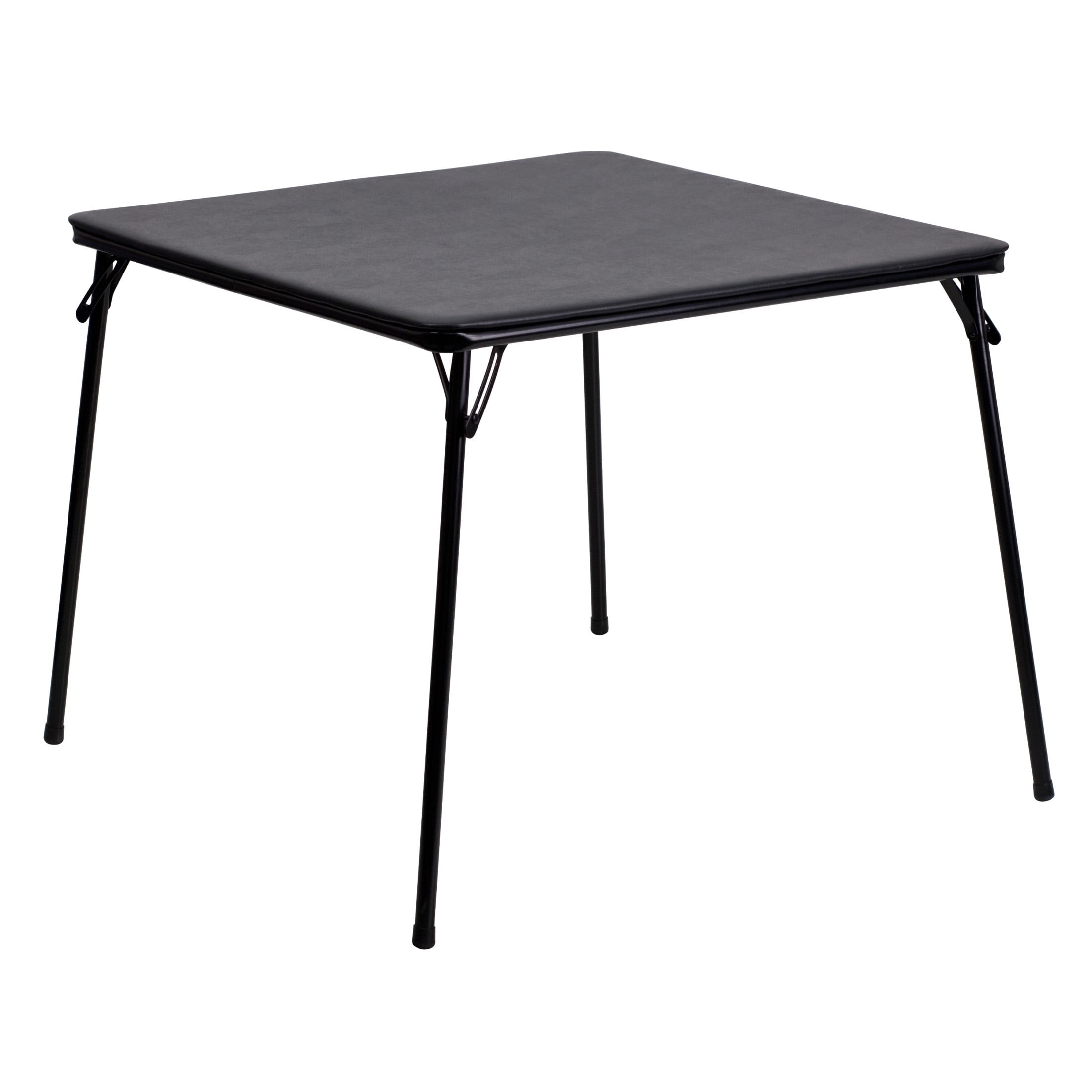 Emma + Oliver Black Foldable Card Table with Vinyl Table Top - Game Table - Portable Table