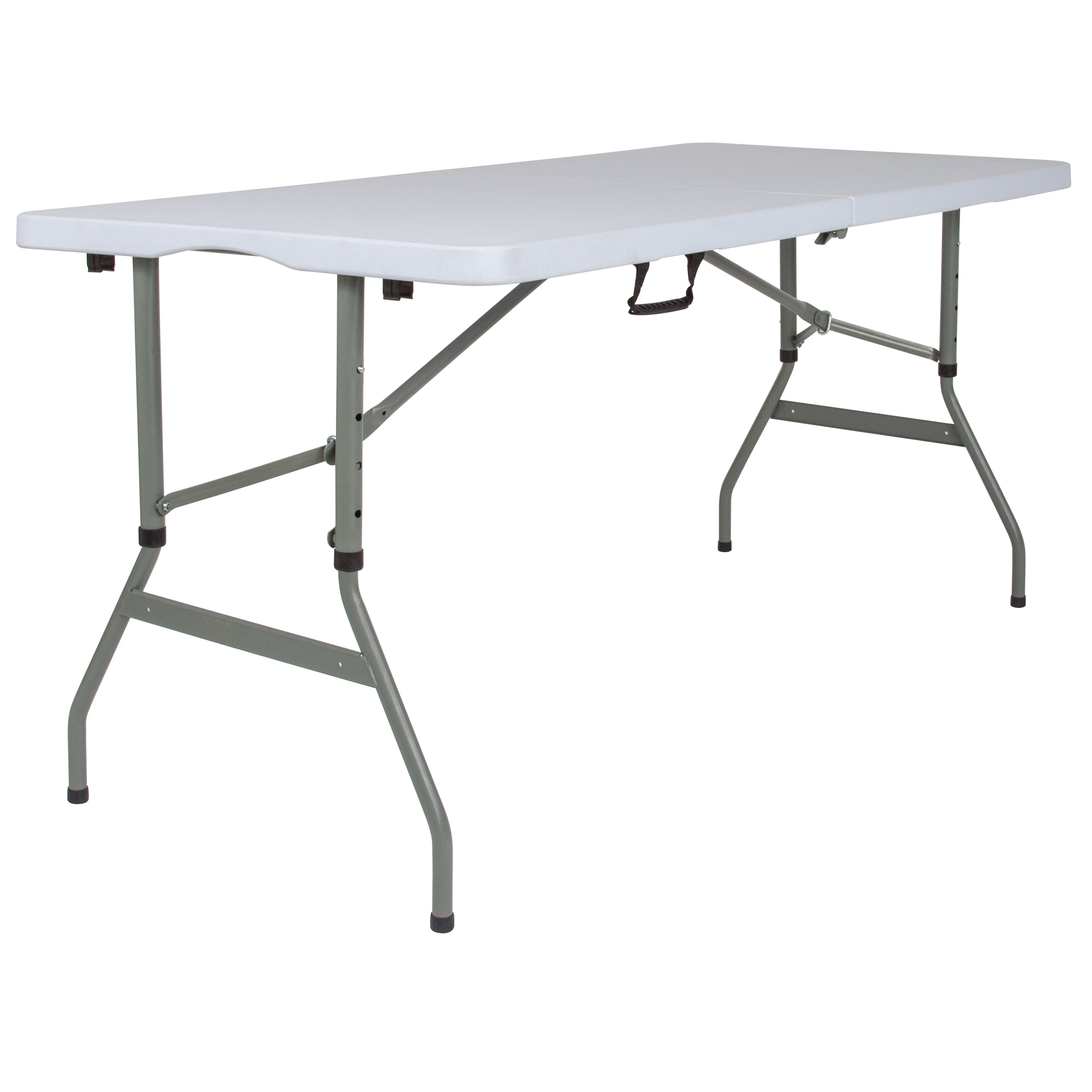 Emma + Oliver 5-Foot Height Adjustable Bi-Fold Granite White Plastic Folding Table with Handle