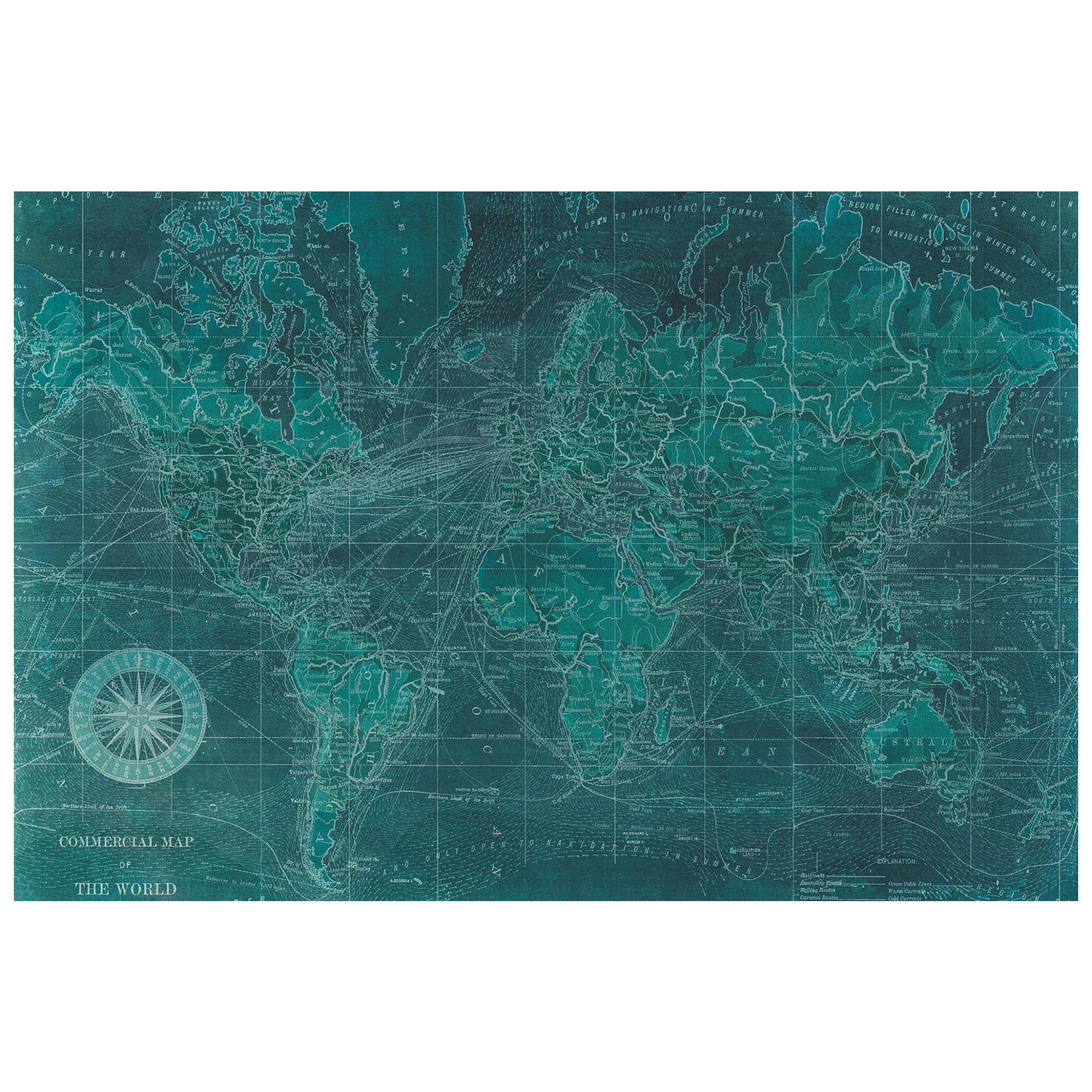 Empire Art Direct "Azure World Map" Frameless Free Floating Tempered Glass Panel Graphic Wall Art