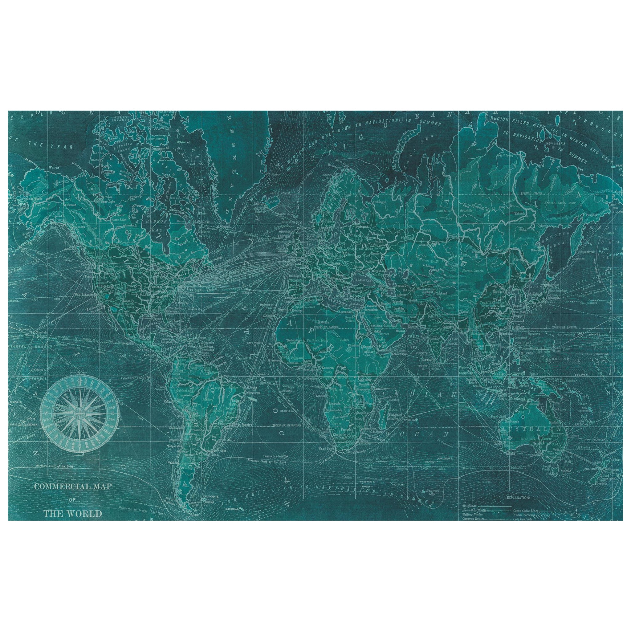 Empire Art Direct "Azure World Map" Frameless Free Floating Tempered Glass Panel Graphic Wall Art