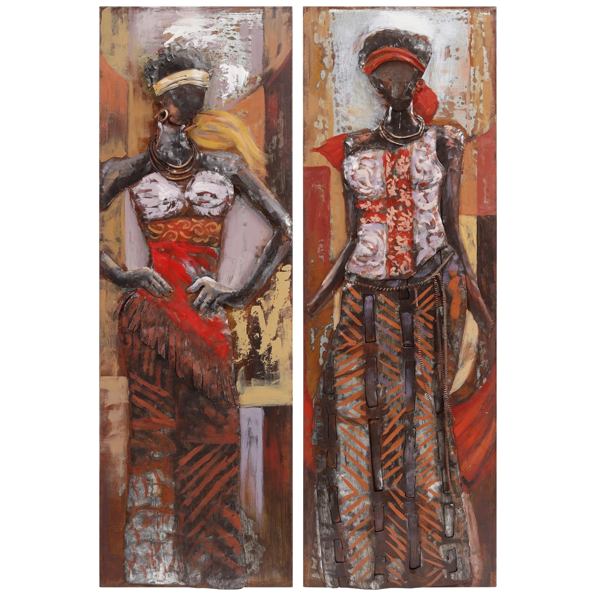 Empire Art Direct Beautiful Woman Mixed Media Iron Hand Painted 3D Wall Sculpture, 60" x 20" x 2.8"x2PCS