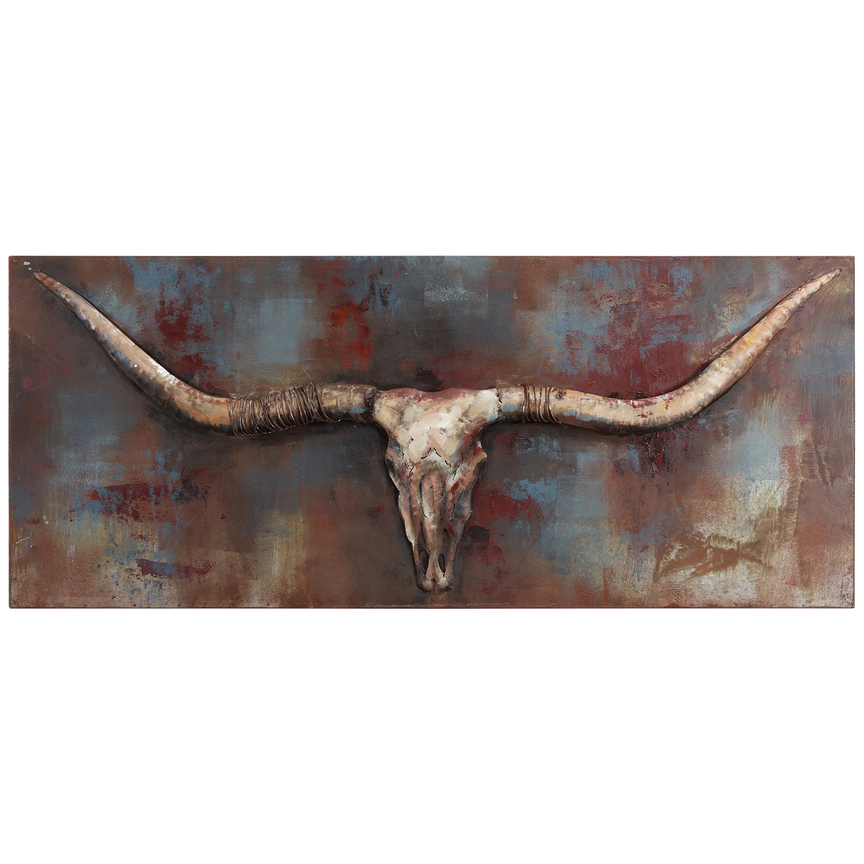 Empire Art Direct PMO-130911C-4820 Primo Mixed Media Hand Painted Iron Wall Sculpture - Long Horn