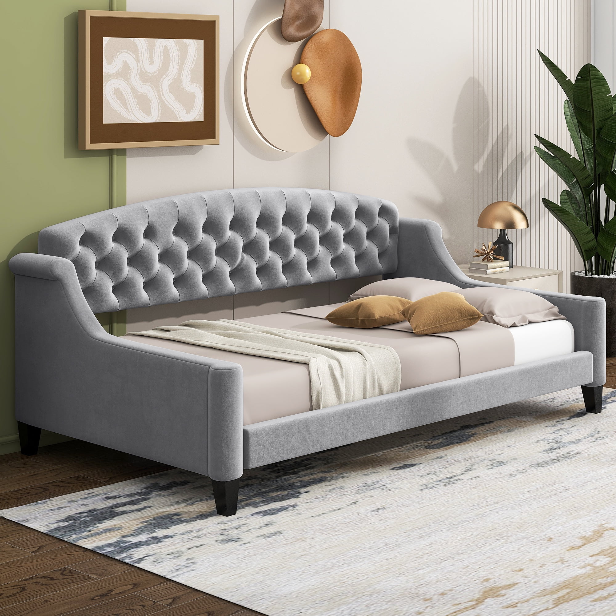 Euroco Twin Size Tufted Button Daybed for Living Room, Gray