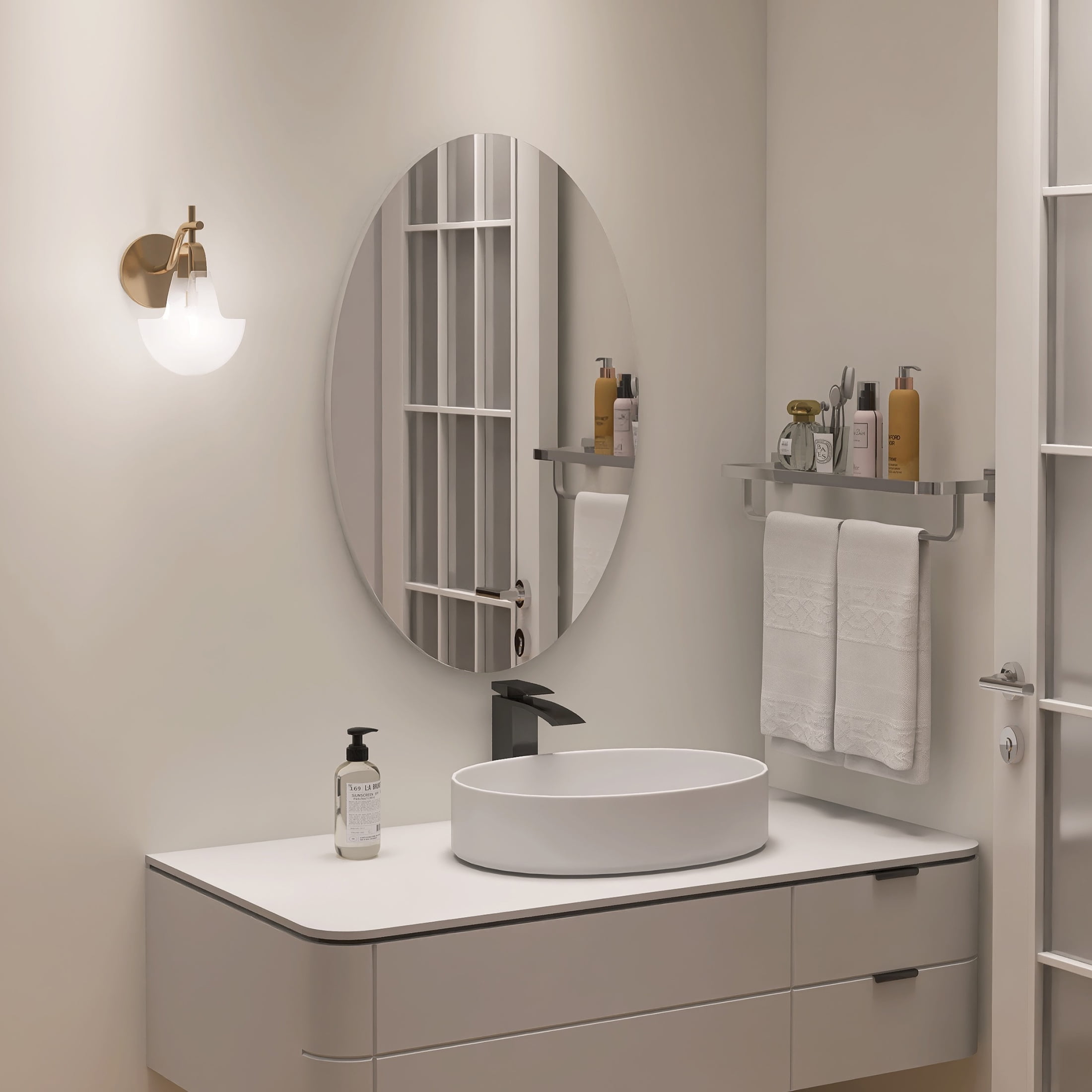 "Facilehome 25.1"" x 14.8"" Oval Wall Mounted Bathroom Vanity Mirror, White"