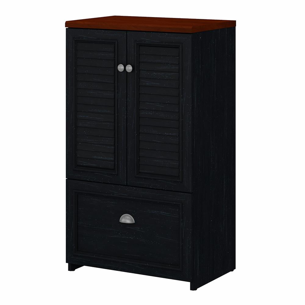 Fairview Storage Cabinet with File Drawer in Black and Cherry - Engineered Wood