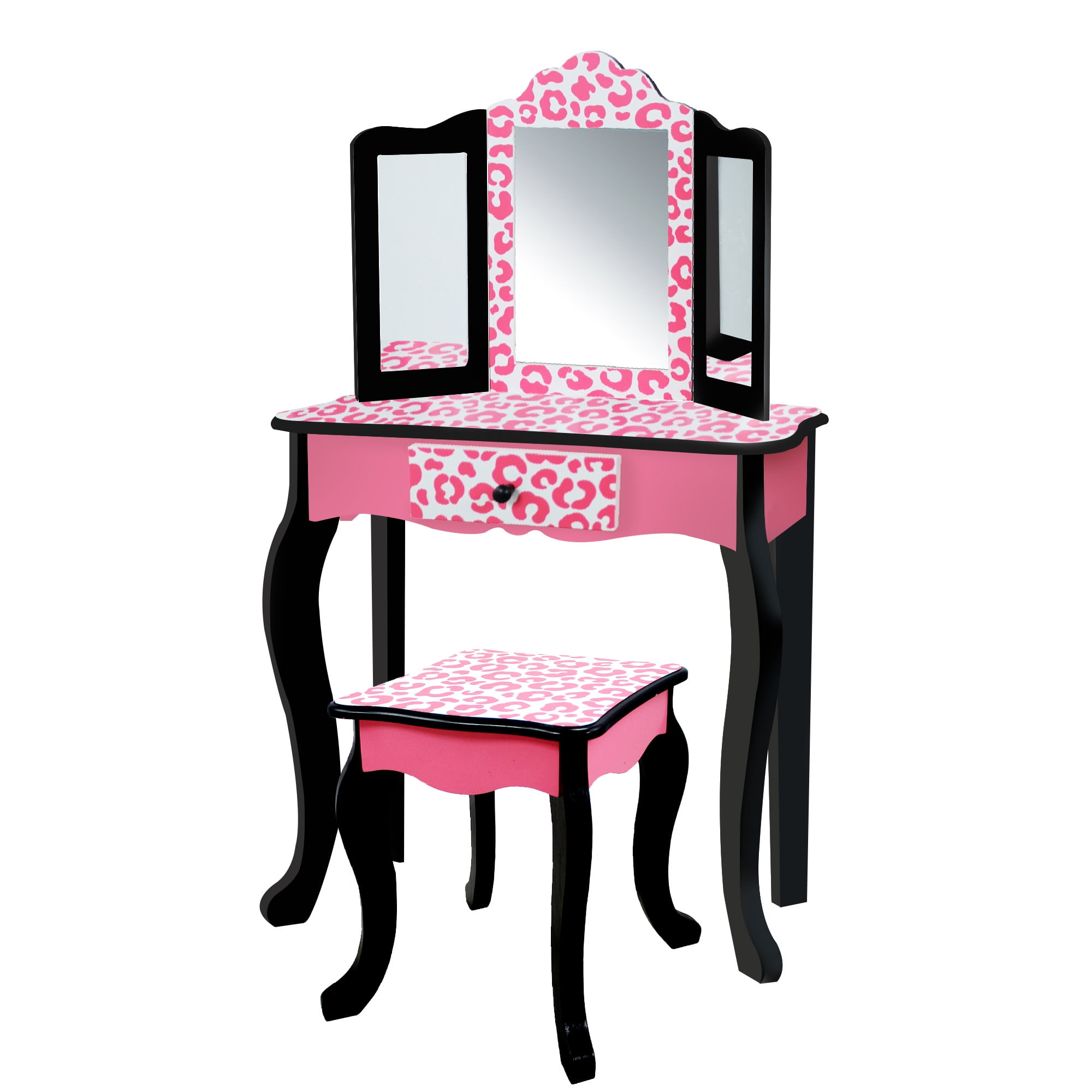 Fantasy Fields Gisele Kids Vanity Table Set with Mirror and Stool, Leopard Print