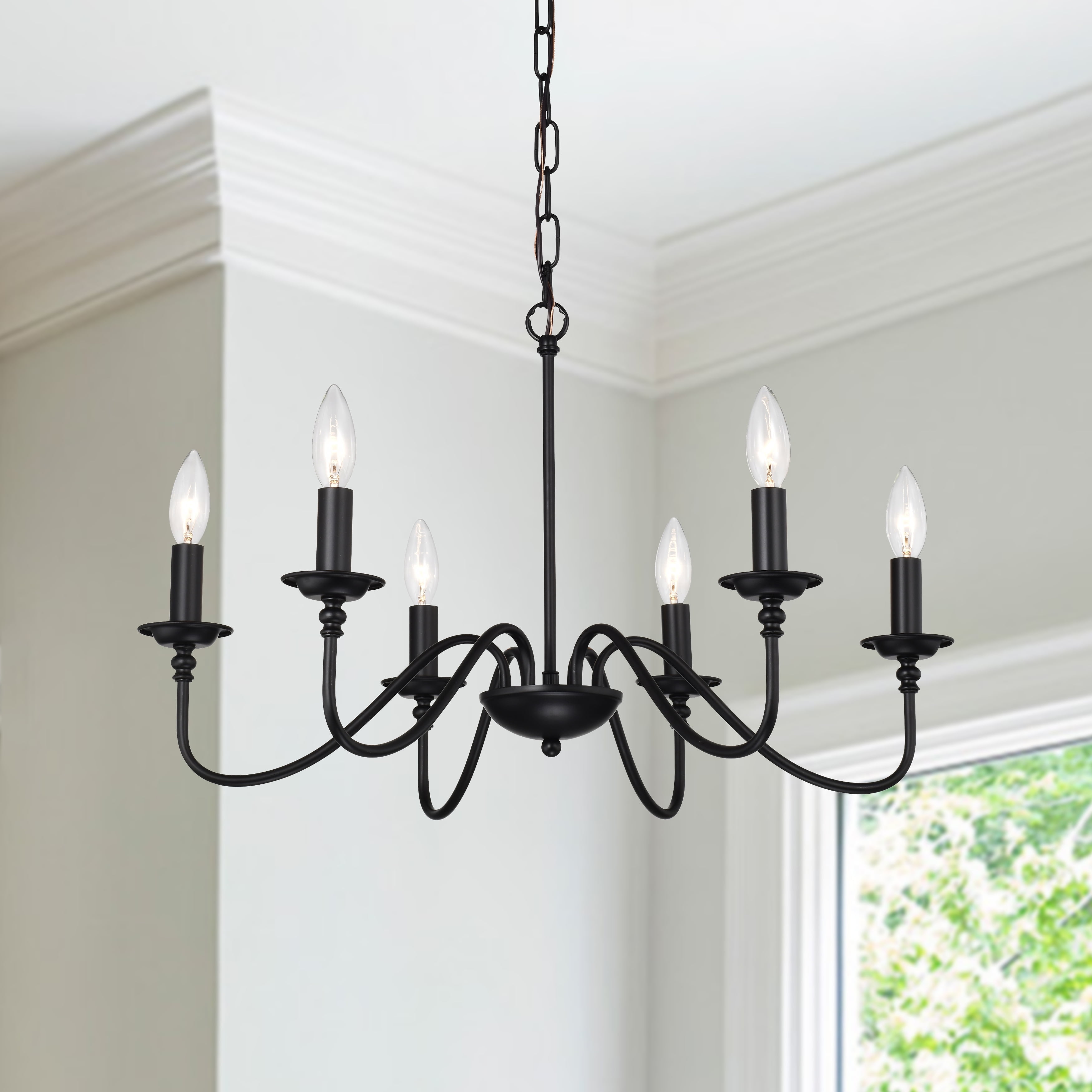 Farmhouse Chandelier Modern Pendant Lighting Black Pendant Light Fixtures 6-Light Industrial Iron Chandeliers for Dining Room