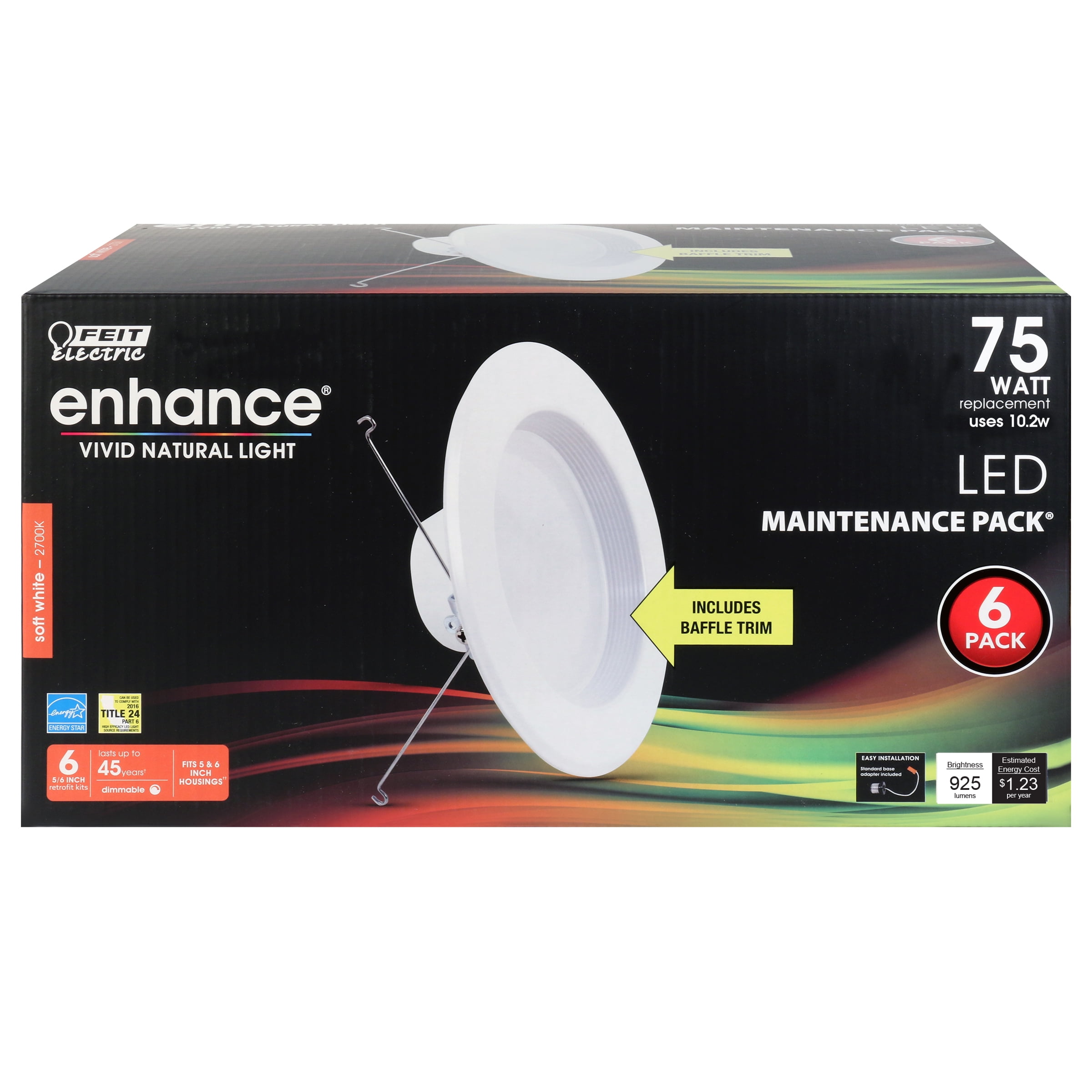 Feit Electric Enhance LED 10.2W 2700K White Recessed Light, 5-6 in. Trim Size (6-Pack)