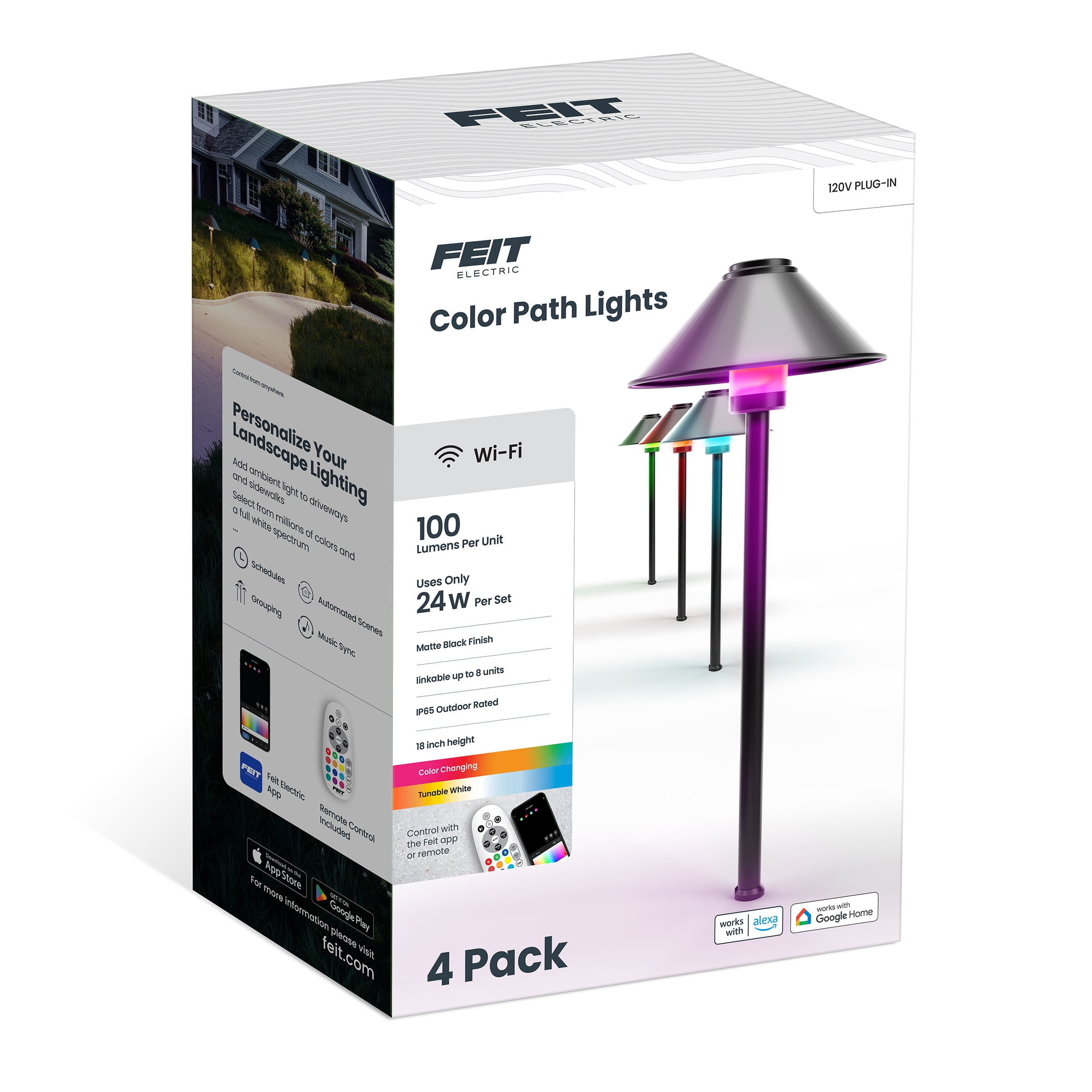 Feit Electric Integrated LED Smart Color Changing RGBW Tunable White Path Lights 4-Pack