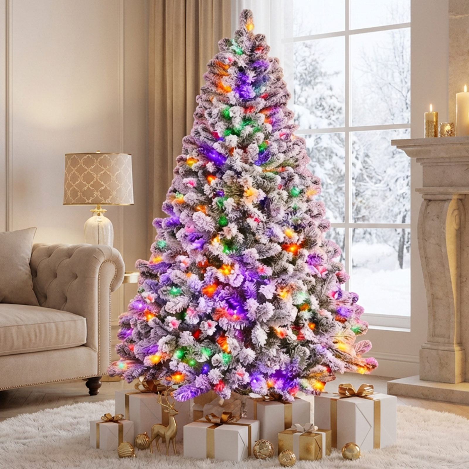 Fenbeli 6ft Pre-Lit Artificial Christmas Tree with 250 Multicolored LED Lights