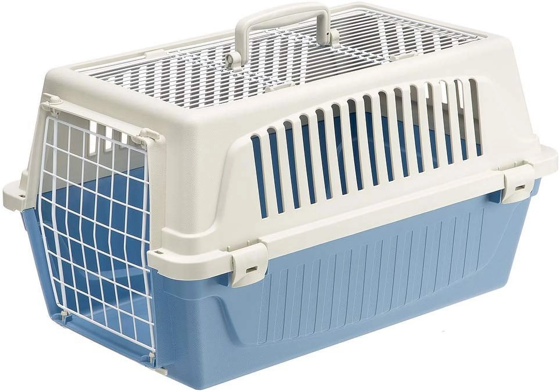 Ferplast ATLAS Two Door Top Load Plastic Kennel Carrier, For Small Cat or Dog, Blue 22 inch