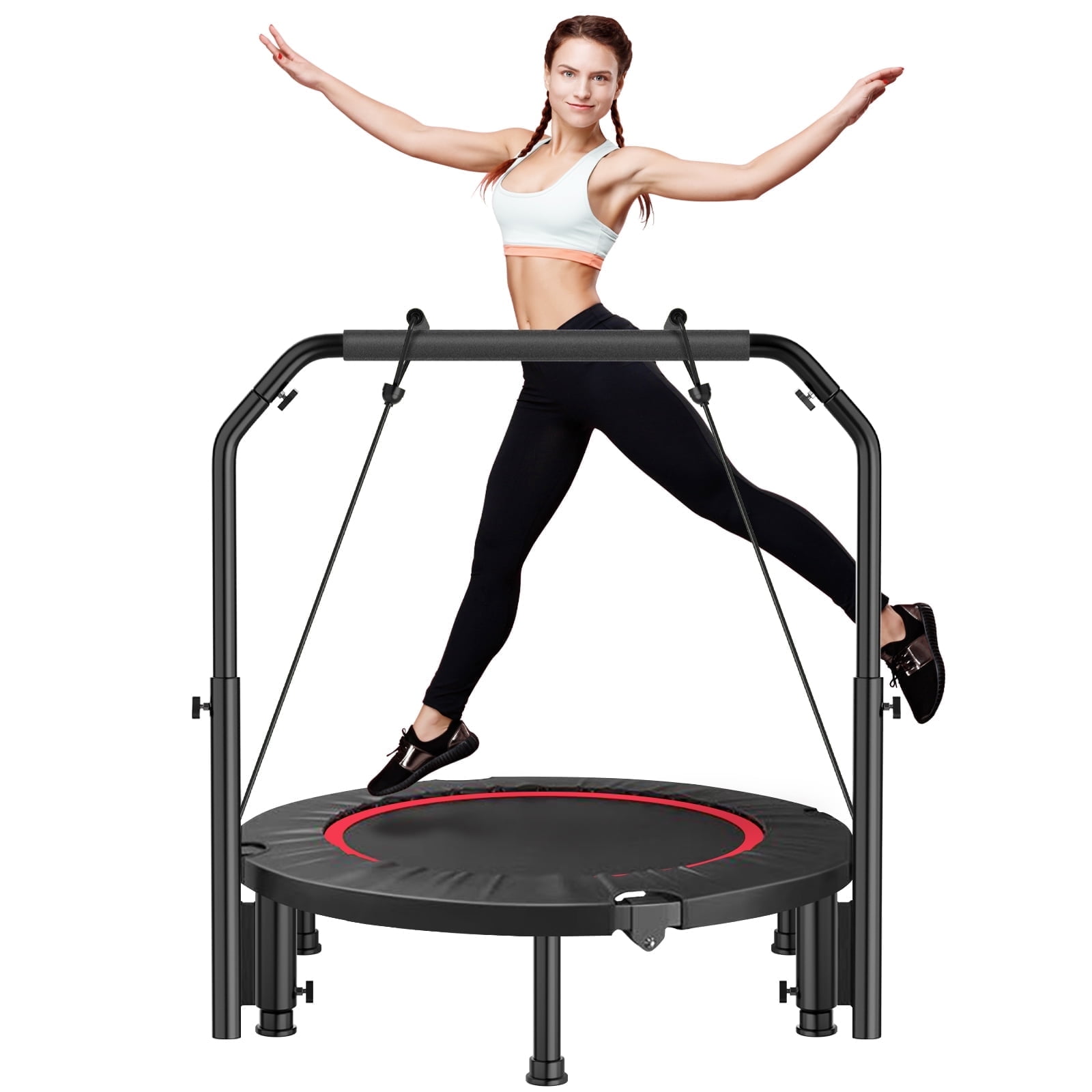 FAIZHI 40" Foldable Fitness Mini Trampoline Rebounder, Exercise Rebounder with Resistance Bands, Rebounder Mini Trampoline for Adults, Fitness with Adjustable Handle