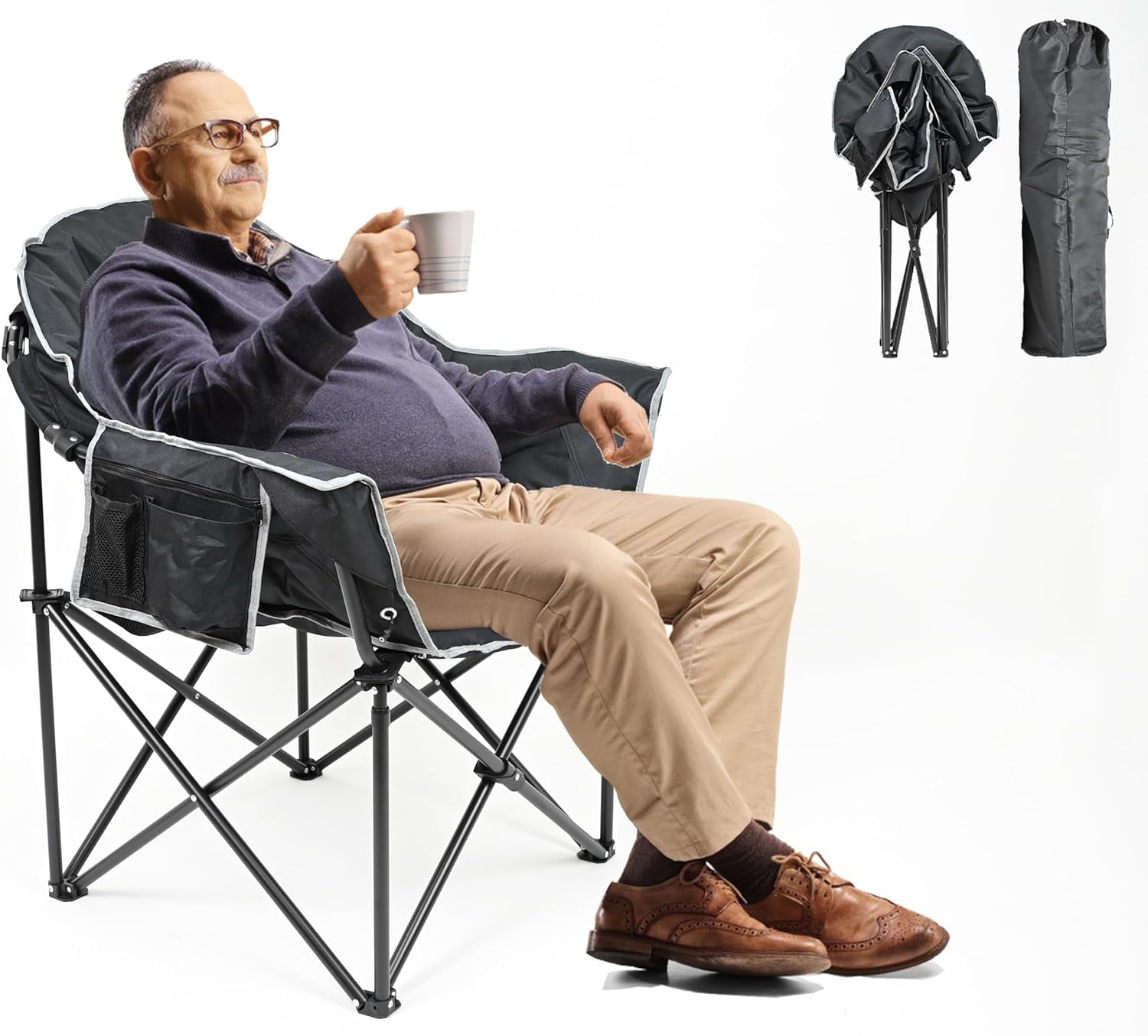 FICISOG Oversized Folding Outdoor Chairs for Adult Portable Camping Chair Heavy Duty Foldable Chairs for Outside with Side Pocket for Sports, Camping, Patio, Lawn - Supports 500 lbs