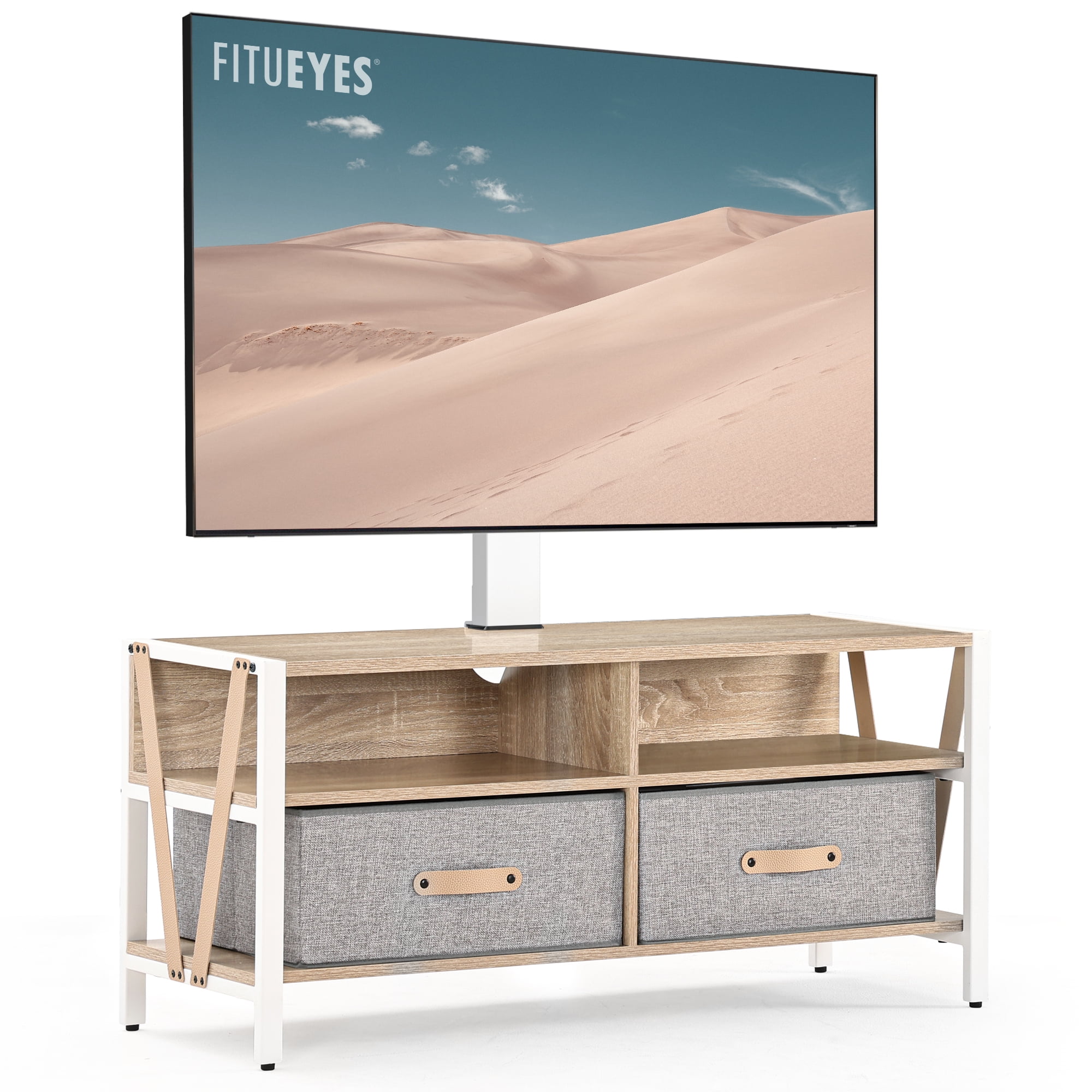 FITUEYES TV Stand with Swivel Mount for TVs up to 75", White