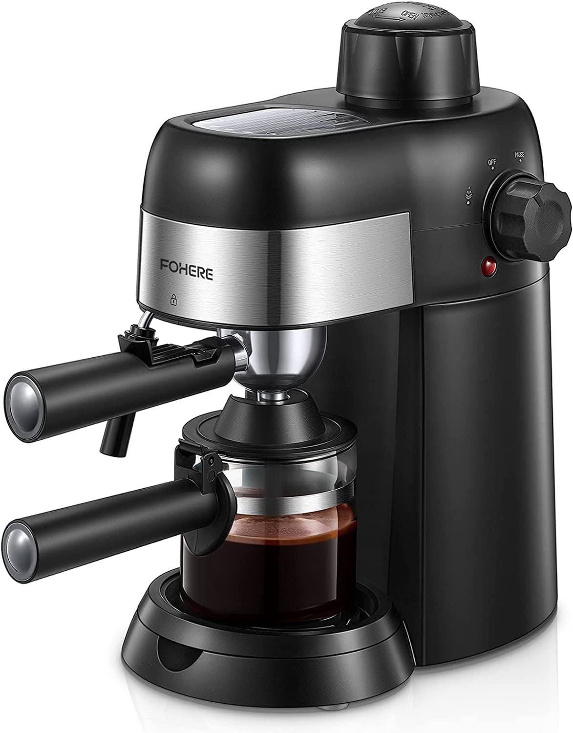 FOHERE Espresso Machine, 3.5 Bar 4 Cup Steam Espresso Machine Cappuccino Maker with Milk Frother