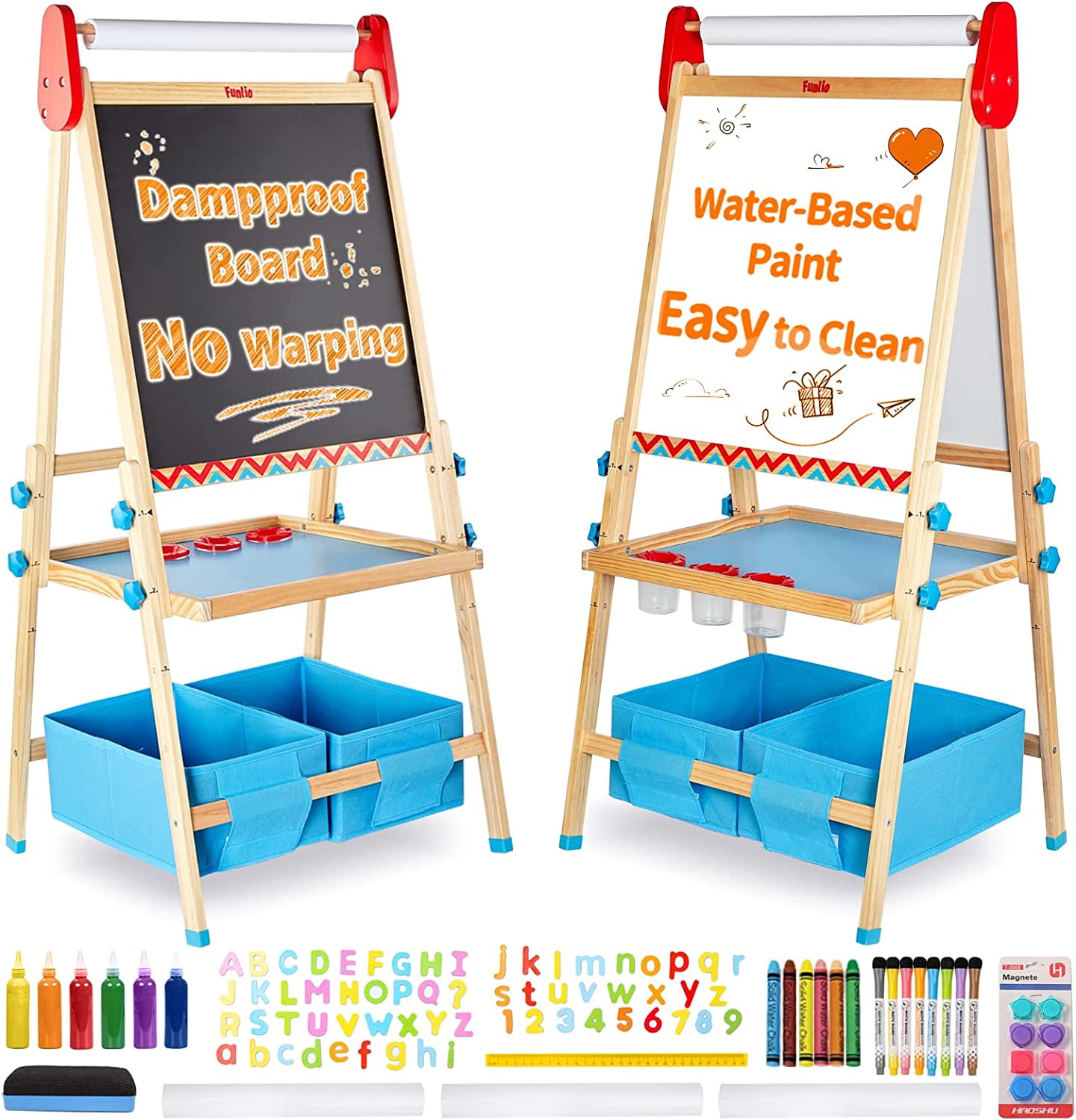 FUNLIO Art Easel for Kids Aged 2-8, 3-Level Height Adjustable, All-in-One Standing Easel with Paper Roll