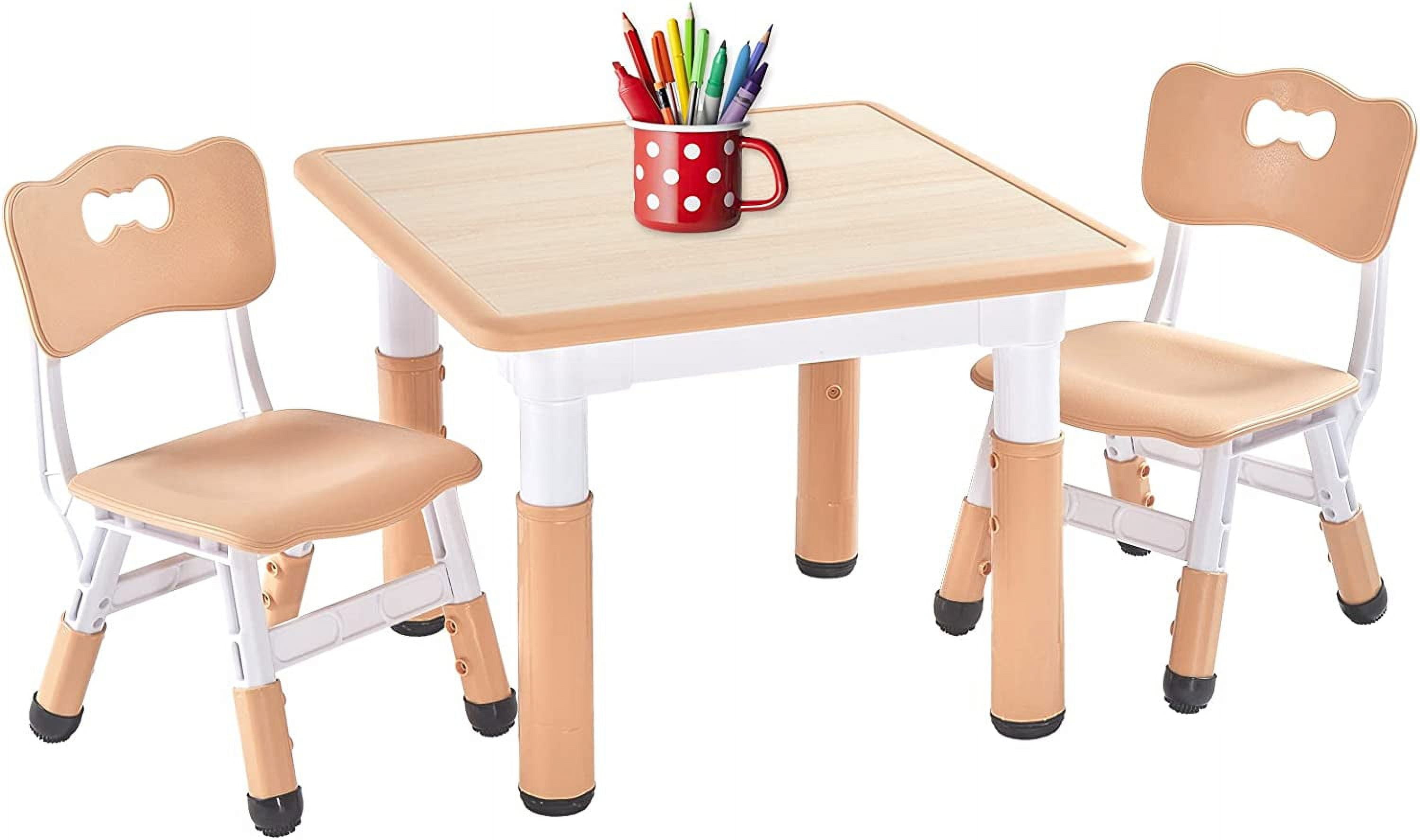 FUNLIO Kids Table and 2 Chairs Set, Height Adjustable for Ages 3-8, CPC & CE Approved - Natural