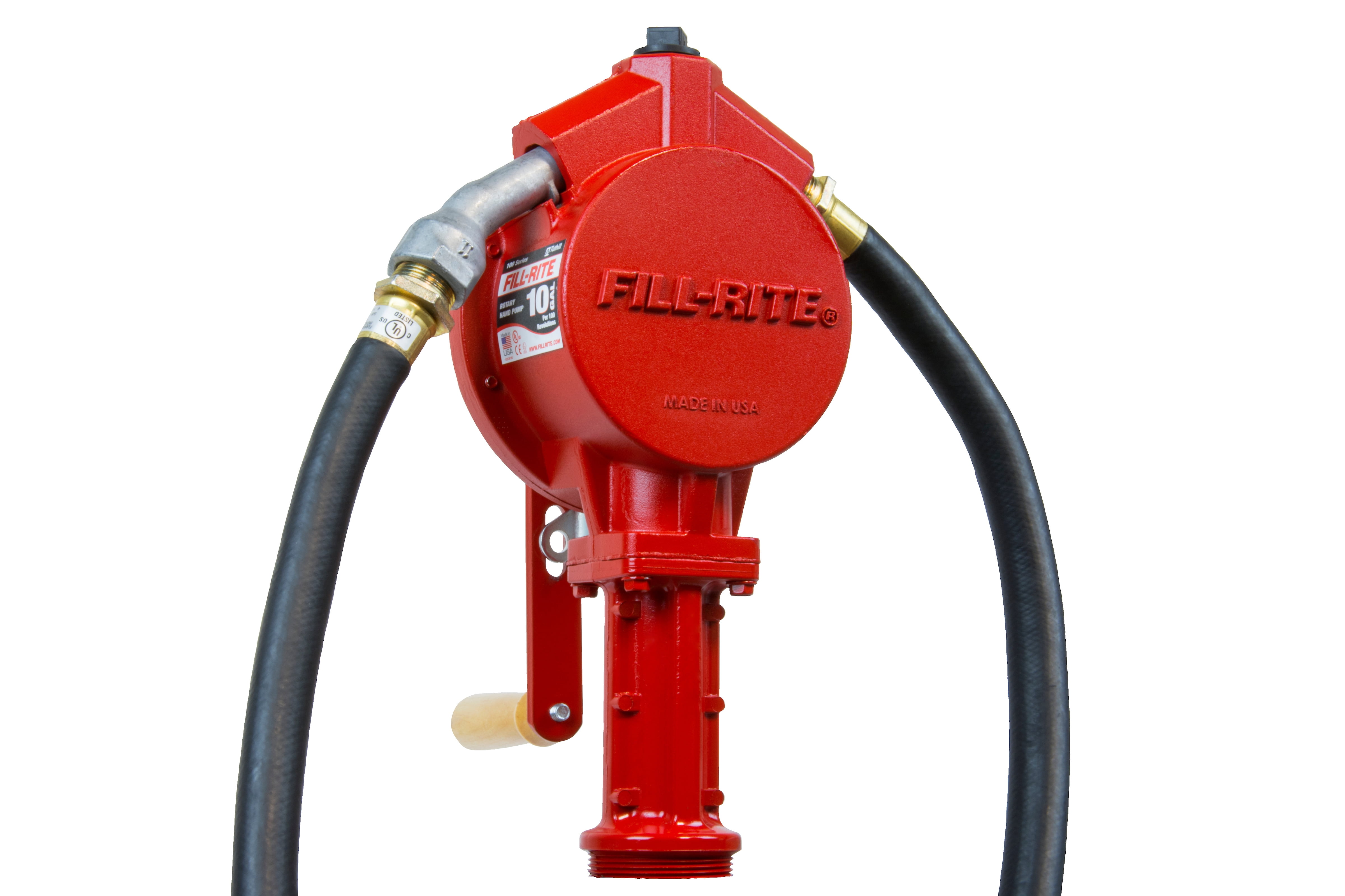 Fill-Rite FR112 Fuel Transfer Rotary Hand Pump w/Discharge Hose, Nozzle Spout, & Suction Pipe