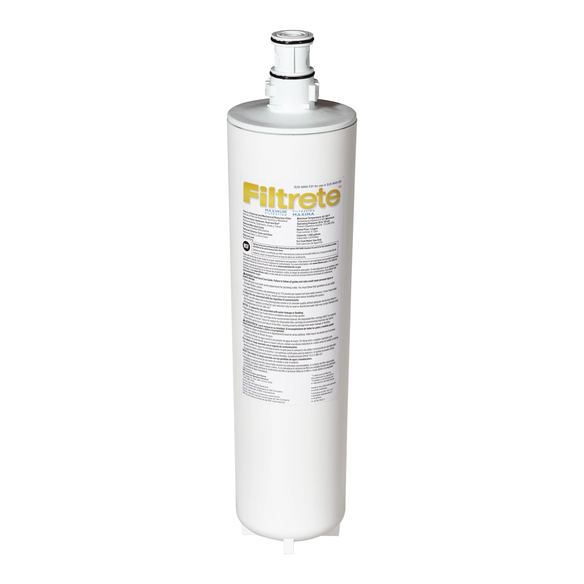 Filtrete Maximum Under Sink Quick Change Water Filtration Replacement Filter, 3US-MAX-F01