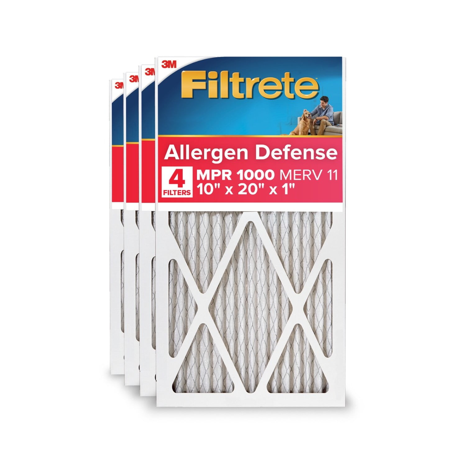 Filtrete 10x20x1 HVAC Furnace Air Filter, MPR 1000 MERV 11, Allergen Defense, 4 Pack