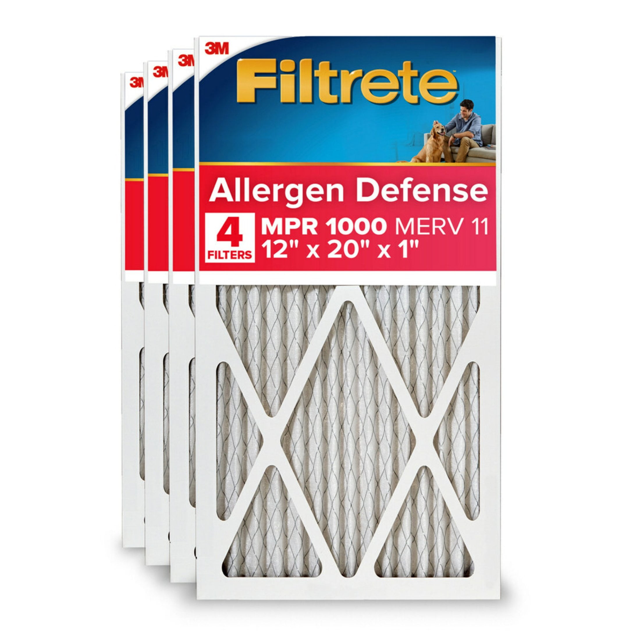 Filtrete 12x20x1 HVAC Furnace Air Filter, MPR 1000 MERV 11, Allergen Defense, 4 Pack