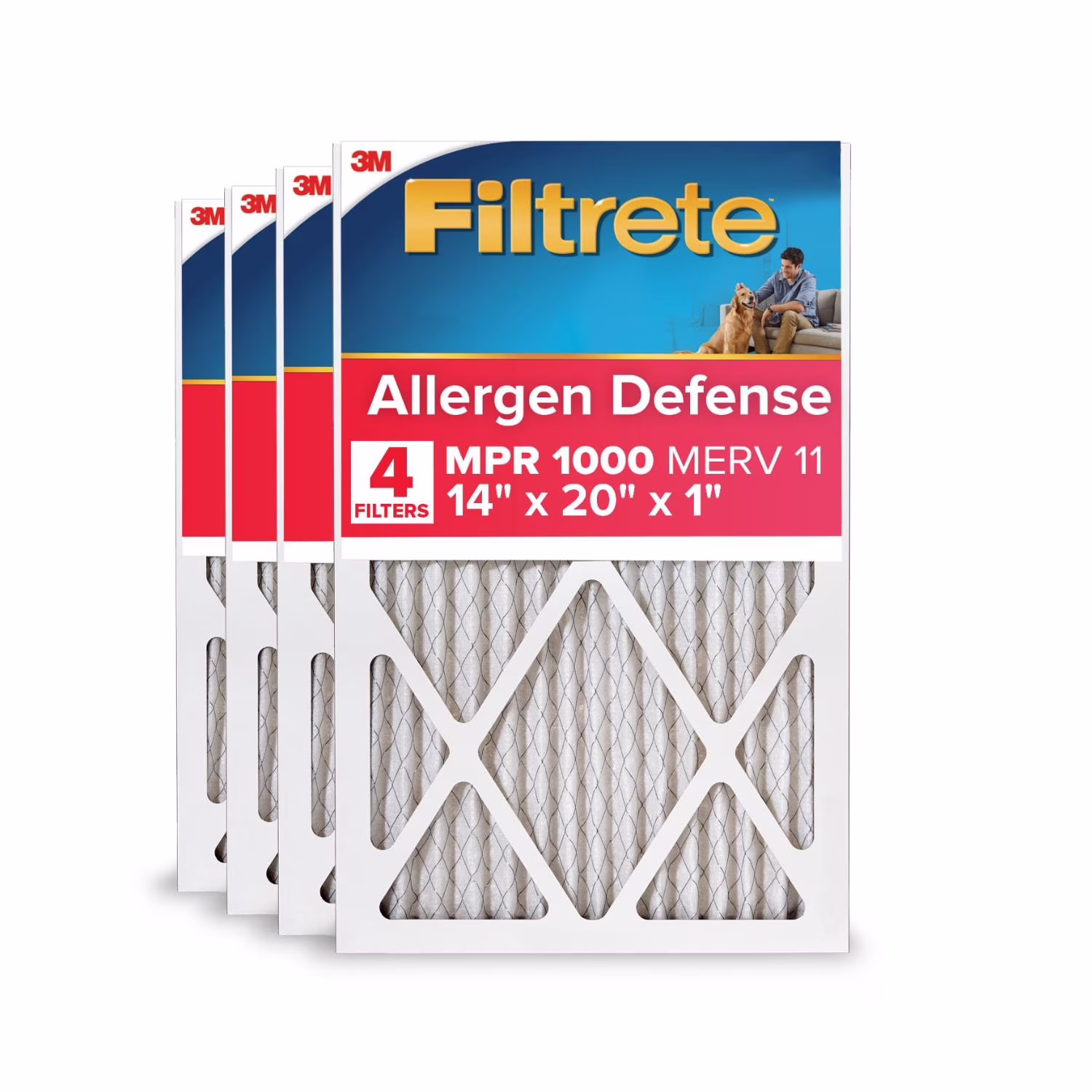 Filtrete 14x20x1 HVAC Furnace Air Filter, MPR 1000 MERV 11, Allergen Defense, 4 Pack
