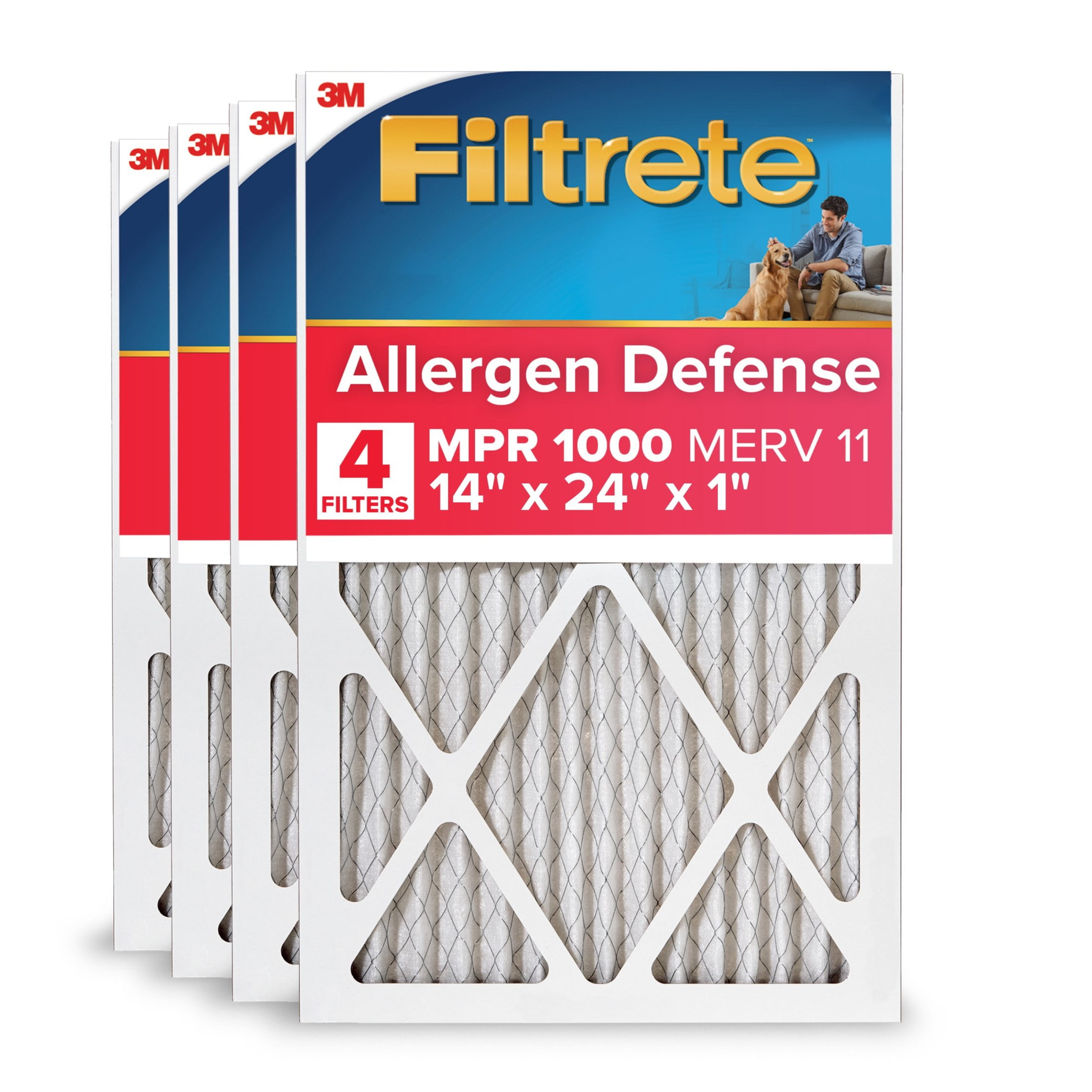 Filtrete 14x24x1 HVAC Furnace Air Filter, MPR 1000 MERV 11, Allergen Defense, 4 Pack