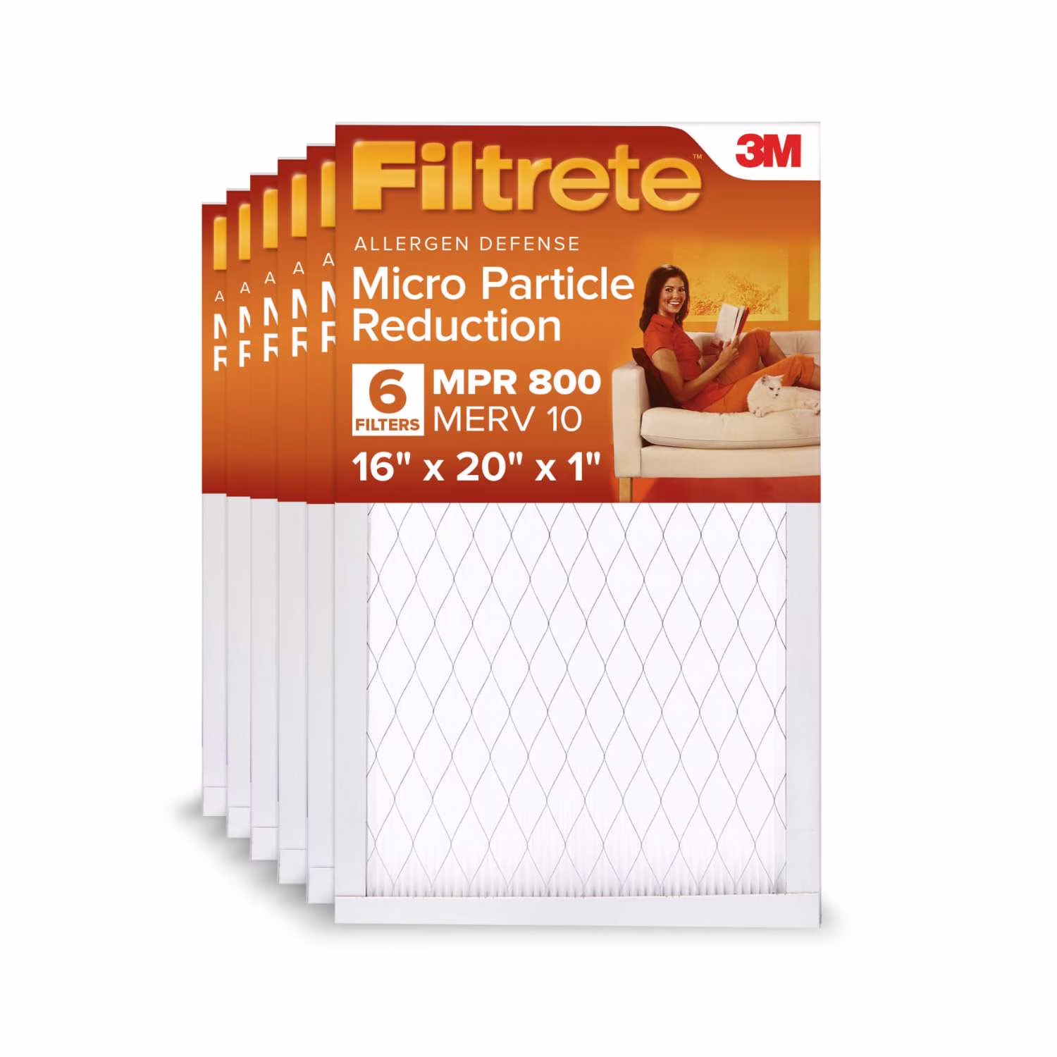 Filtrete 16x20x1 HVAC Furnace Air Filter, MPR 800 MERV 10, Micro Particle Reduction, 6 Pack
