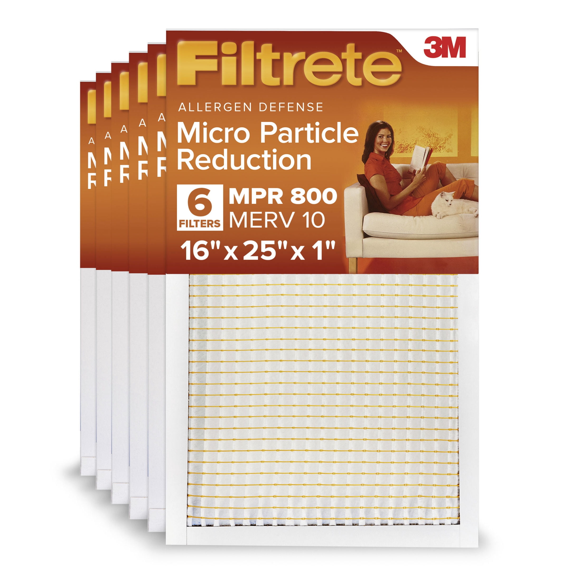 Filtrete 16x25x1 HVAC Furnace Air Filter, MPR 800 MERV 10, Micro Particle Reduction, 6 Pack
