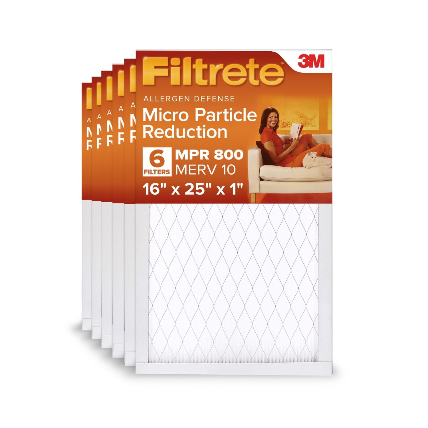 Filtrete 16x25x1 HVAC Furnace Air Filter, MPR 800 MERV 10, Micro Particle Reduction, 6 Pack