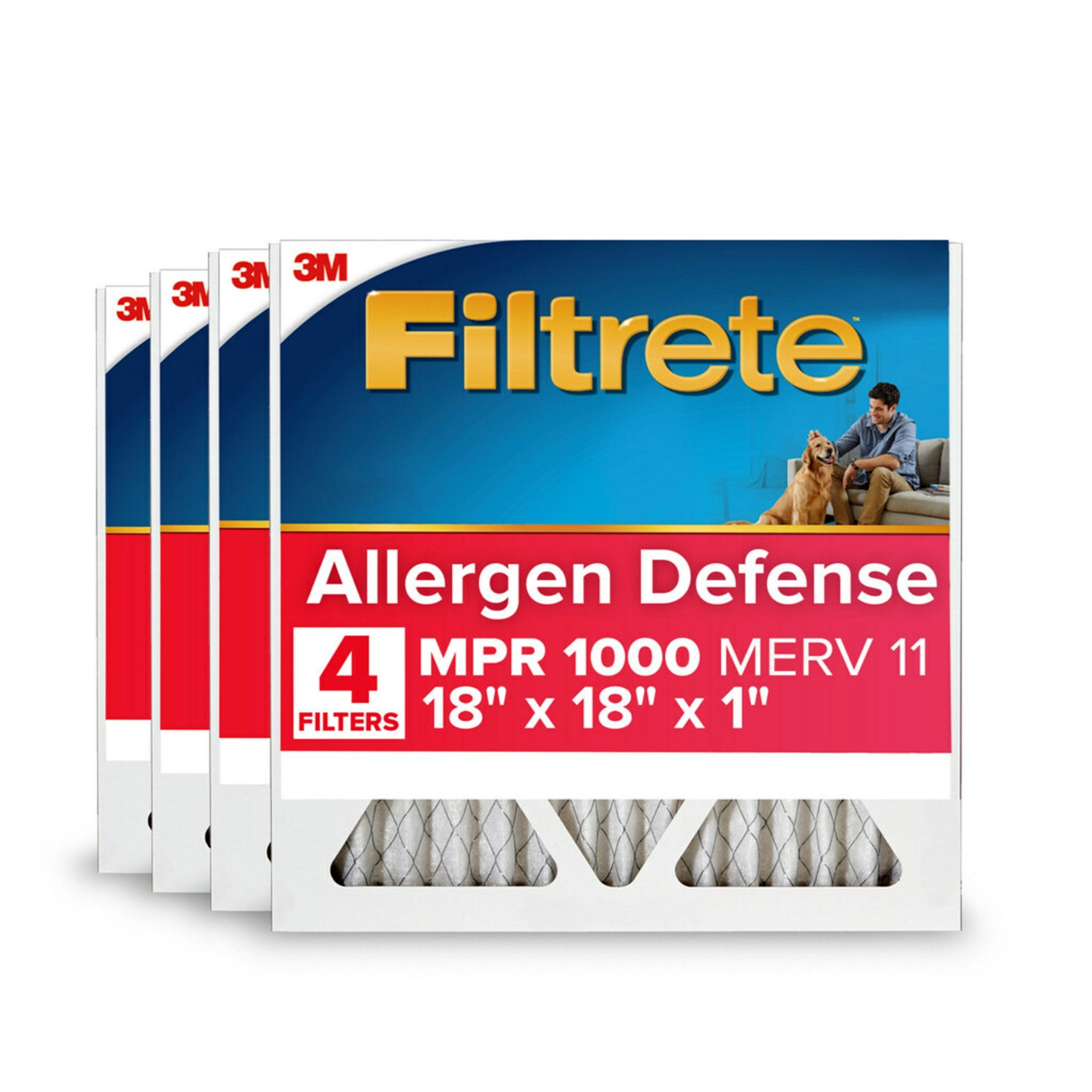 Filtrete 18x18x1 HVAC Furnace Air Filter, MPR 1000 MERV 11, Allergen Defense, 4 Pack