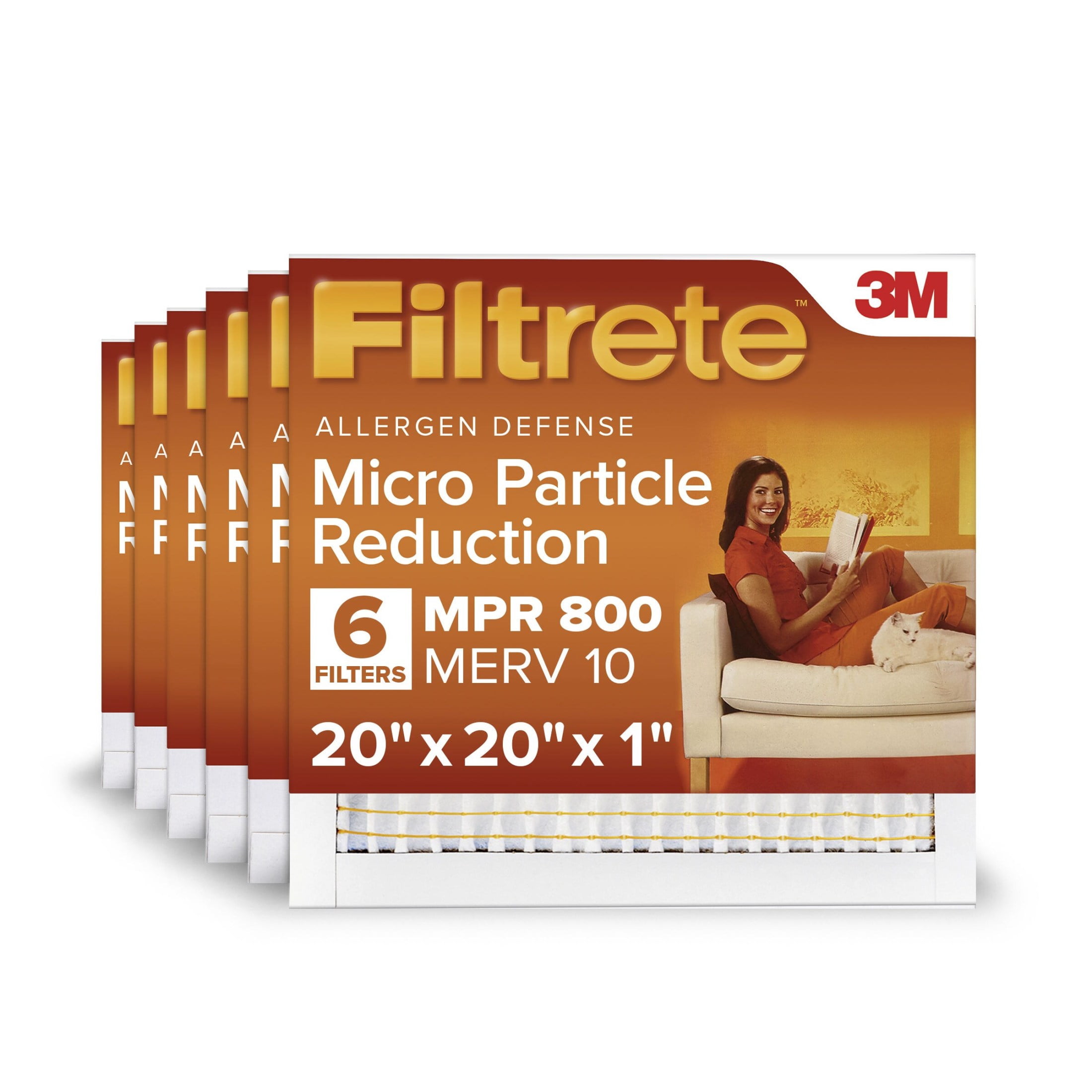 Filtrete 20x20x1 HVAC Furnace Air Filter, MPR 800 MERV 10, Micro Particle Reduction, 6 Pack
