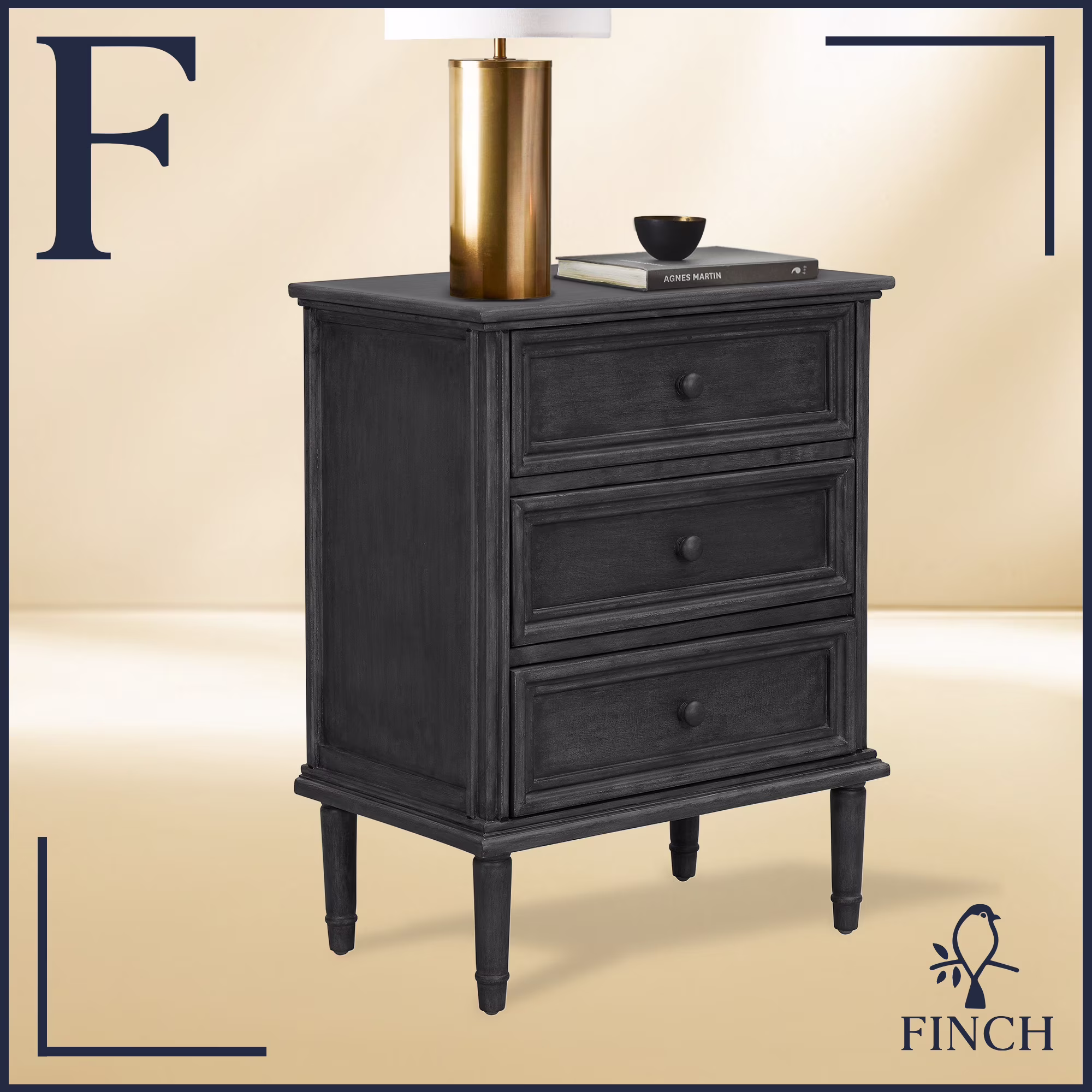 Finch Webster 3 Drawer Storage Cabinet Dark Gray