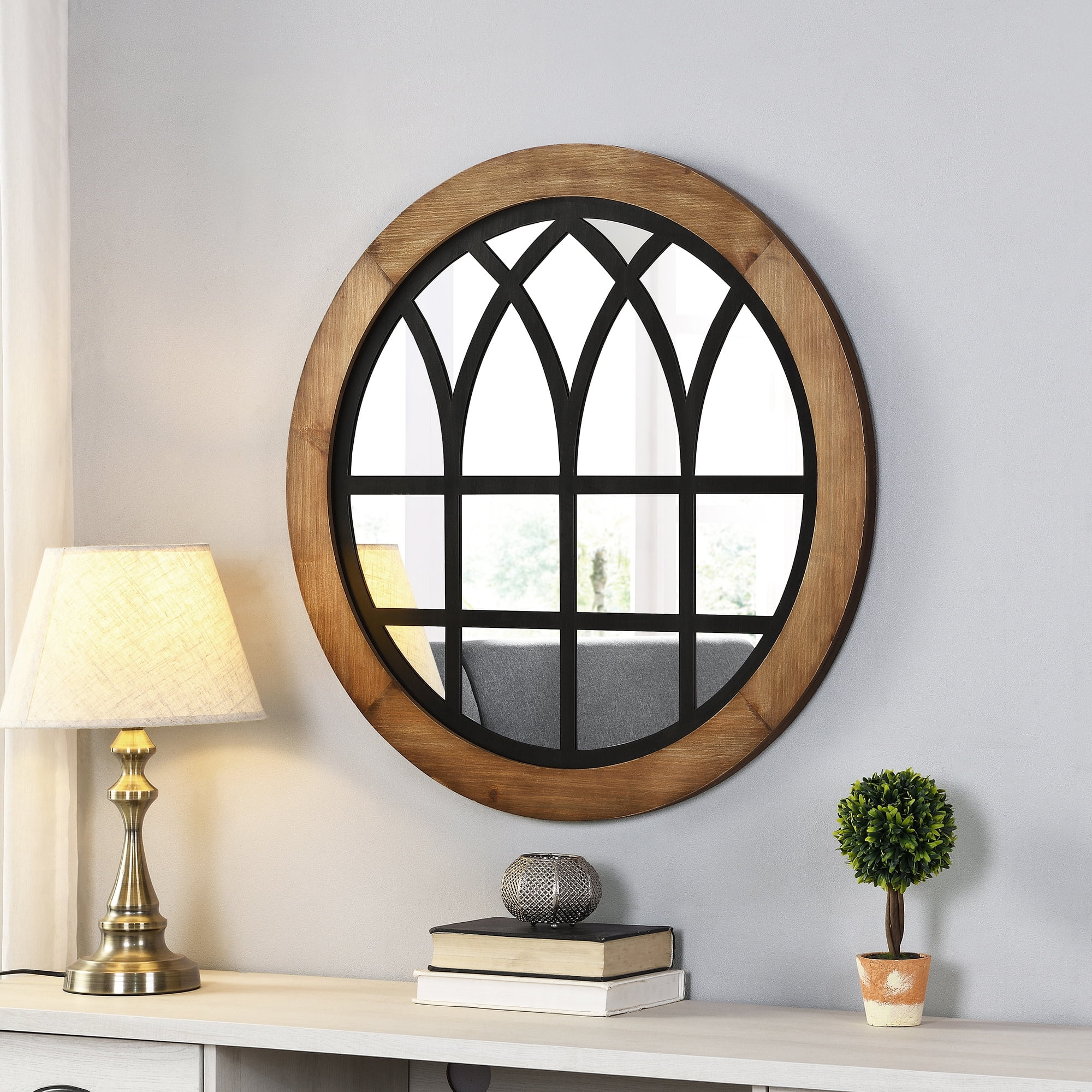 FirsTime & Co. Brown And Black Covington Arch Wall Mirror, Farmhouse, Round, 30 x 1.1 x 30 in
