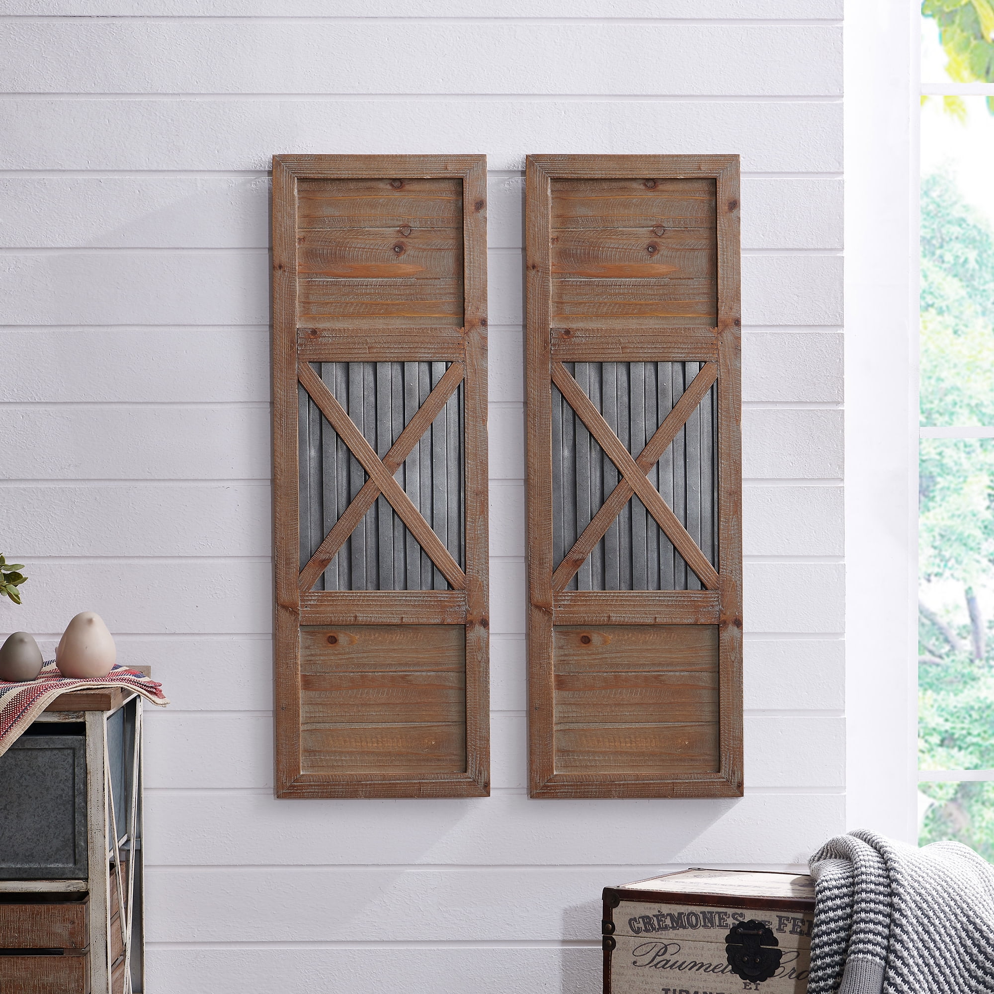 FirsTime & Co. Brown Raleigh Shutter Wall Décor, Farmhouse, Framed, 12 x 1 x 36 in