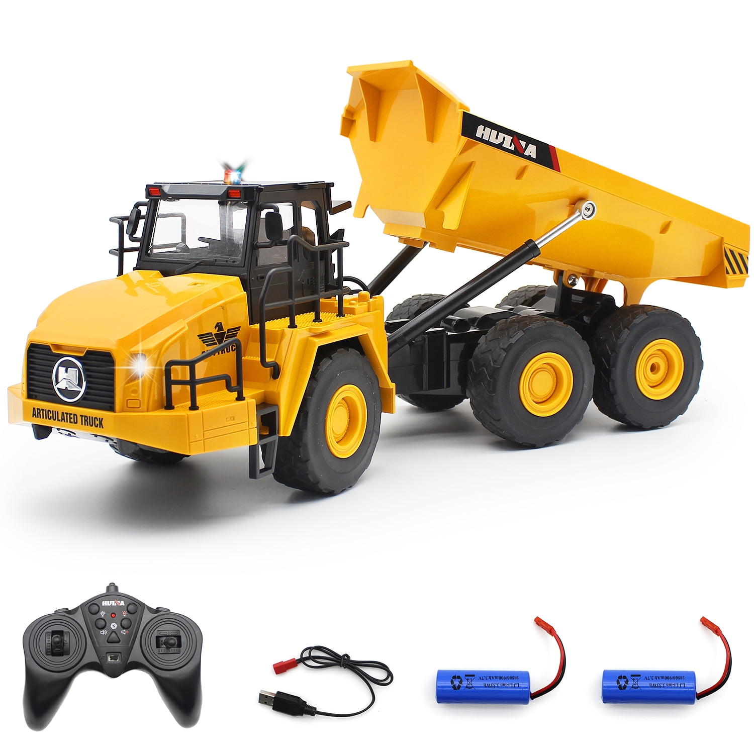 Fisca Hinge Joint Remote Control Dump Truck Toys, 6 Channel RC Construction Vehicles with Lights and Sound