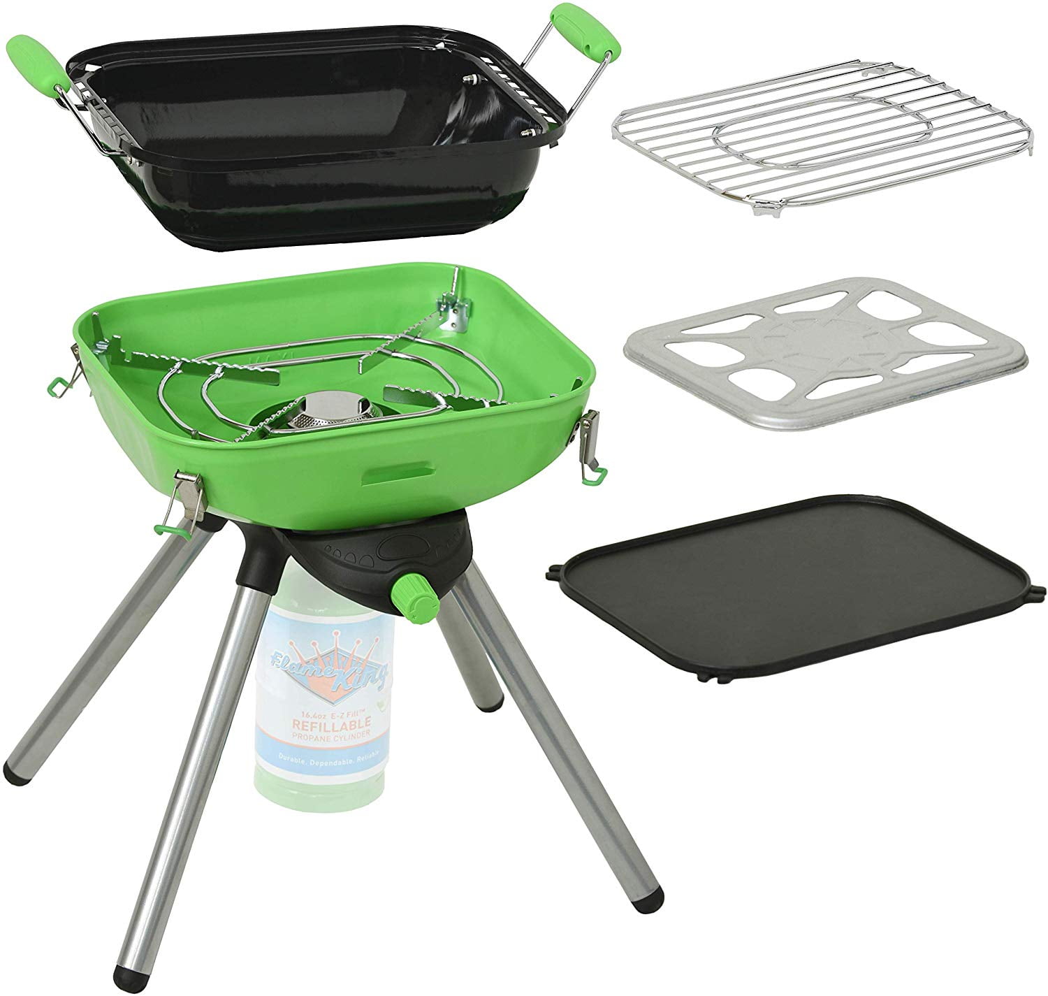 Flame King Multi-Functional Portable Propane BBQ Grill Camp Stove, Lighweight & Portable