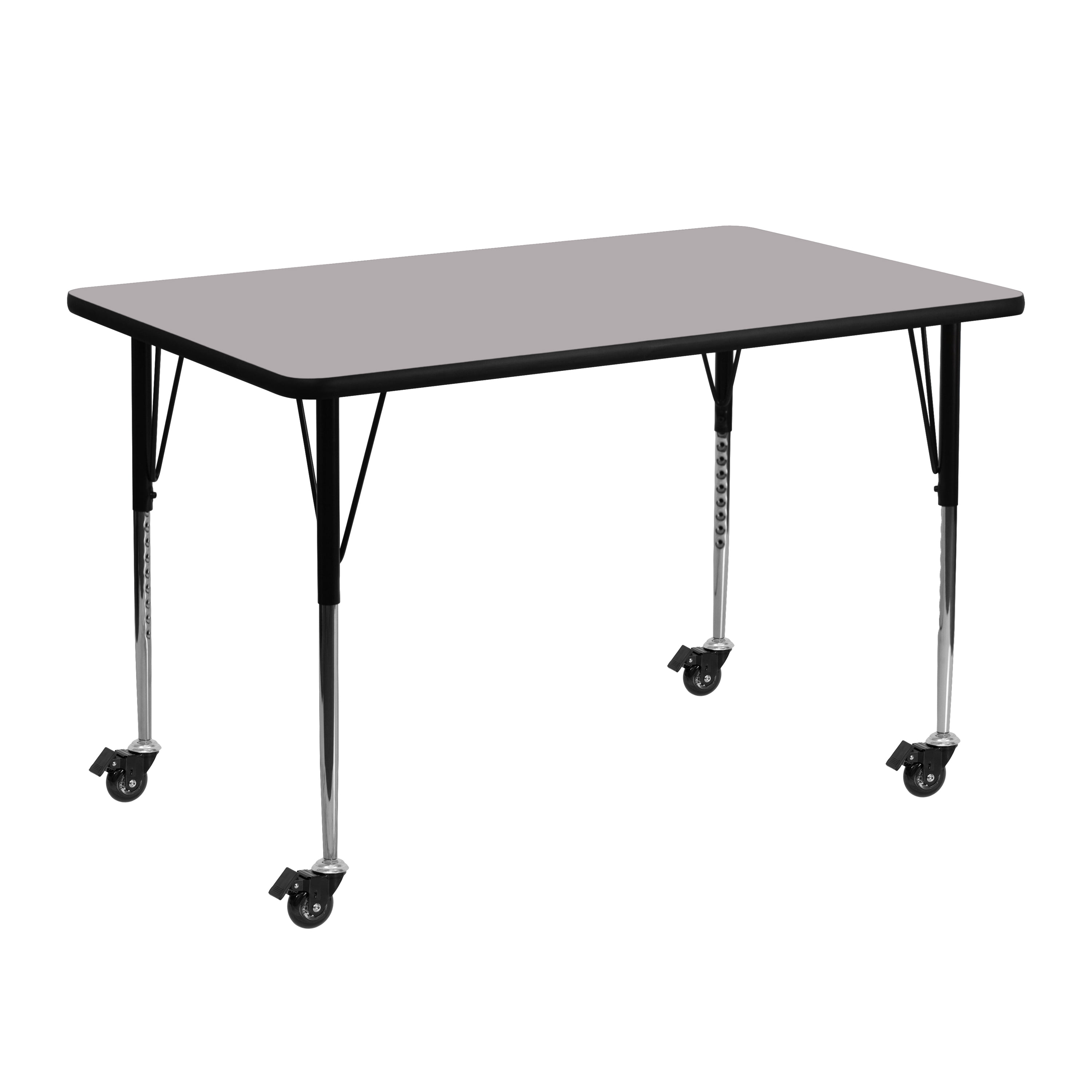 Flash Furniture Wren Mobile 24''W x 48''L Rectangular Grey Thermal Laminate Activity Table - Standard Height Adjustable Legs
